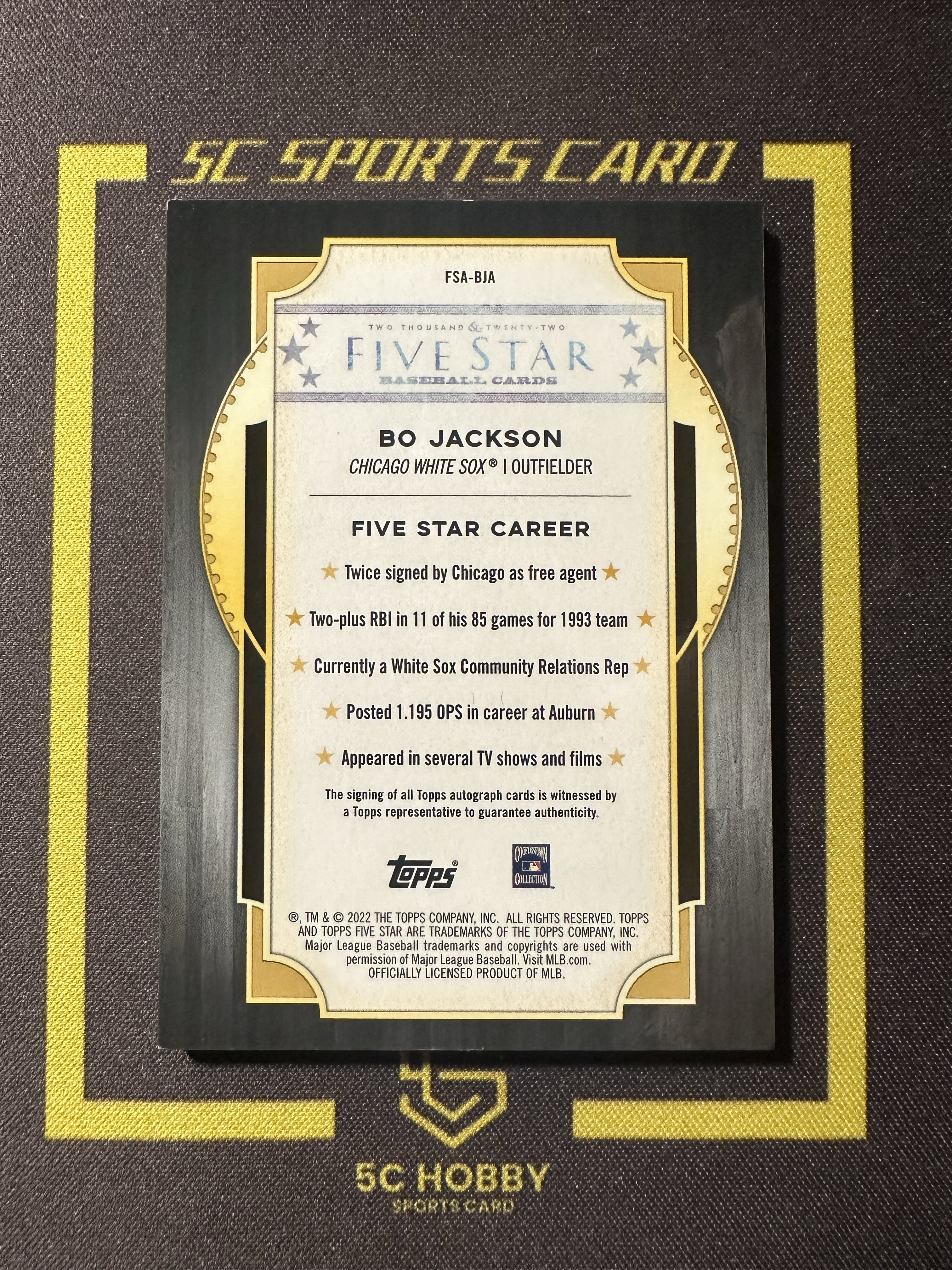 【主演出卡】2022 topps five star 五星 系列 皇家队 超级明星 双栖运动员 Bo Jackson 博 杰克逊 07/75 卡签 专收必备!