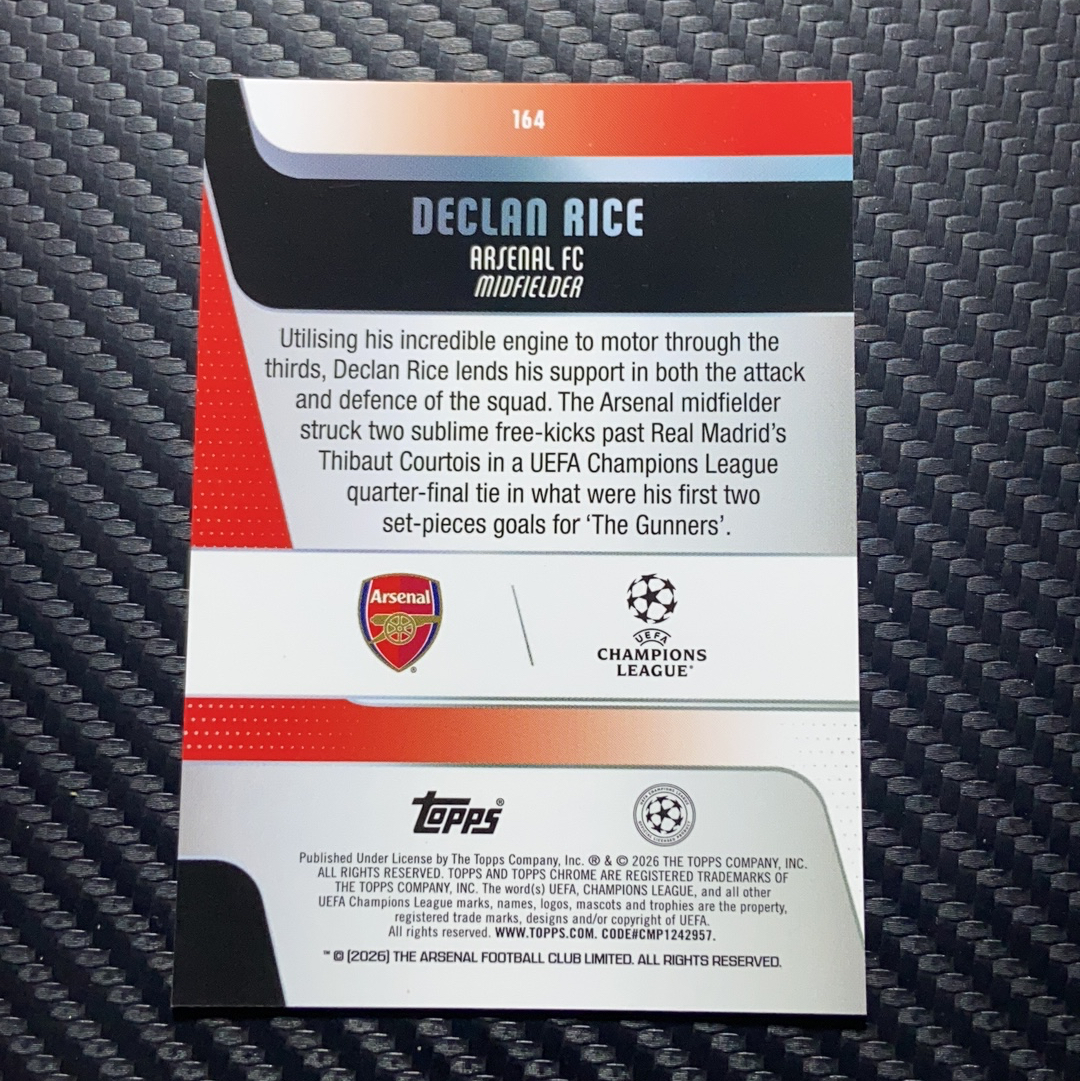 【小牛代拍】2025-26 Topps Chrome Declan Rice 欧冠 欧战 TC 阿森纳 英格兰 莱斯 赖斯 签字 粉熔岩折 粉折 41/250编 卡品如图(Tarkuya)