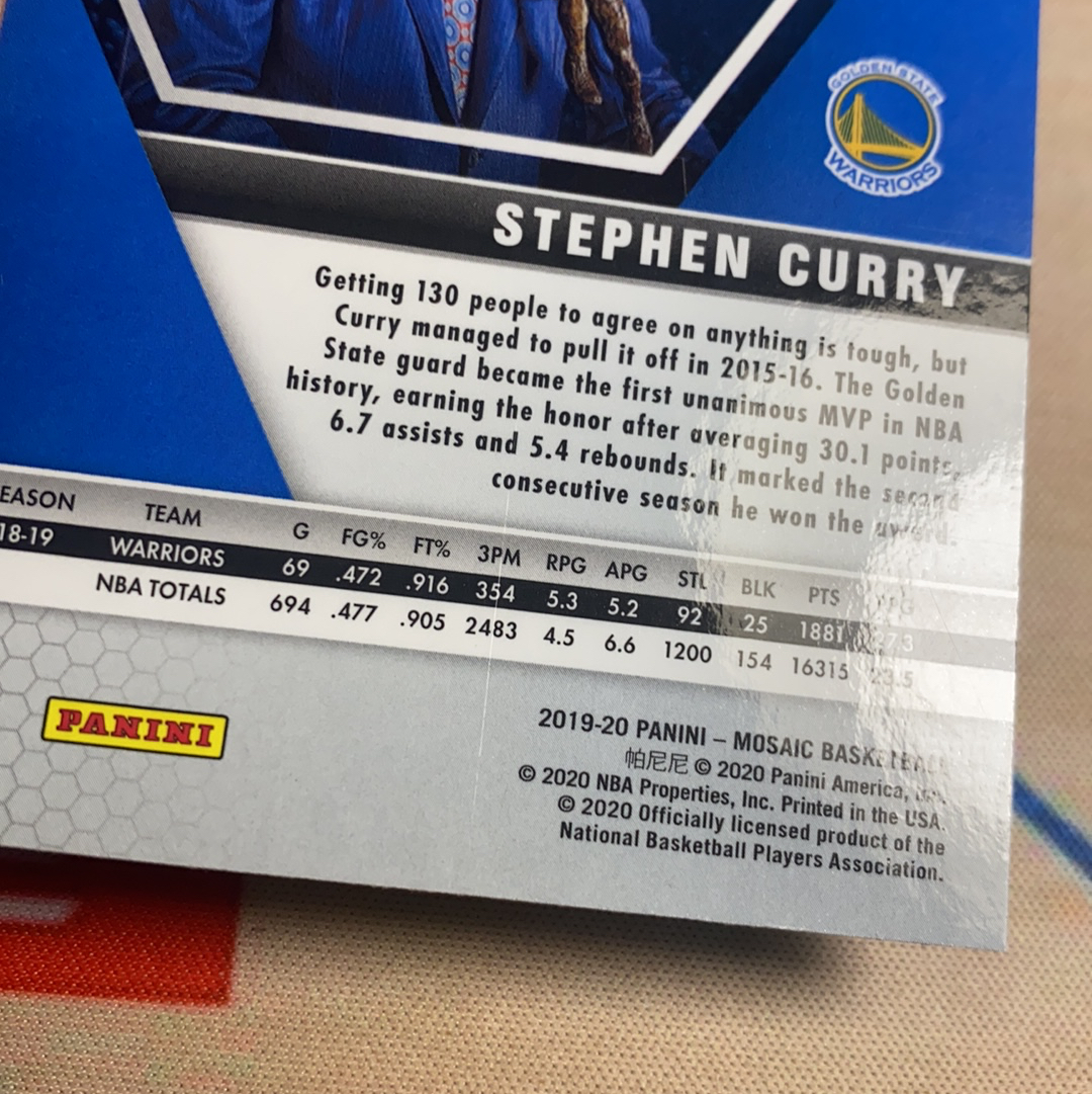 2019-20 Panini Mosaic curry 马赛克 勇士 史蒂芬 库里 绿折 马赛克折 折射 MVP 捧杯图 特卡 卡品如图 介意勿拍