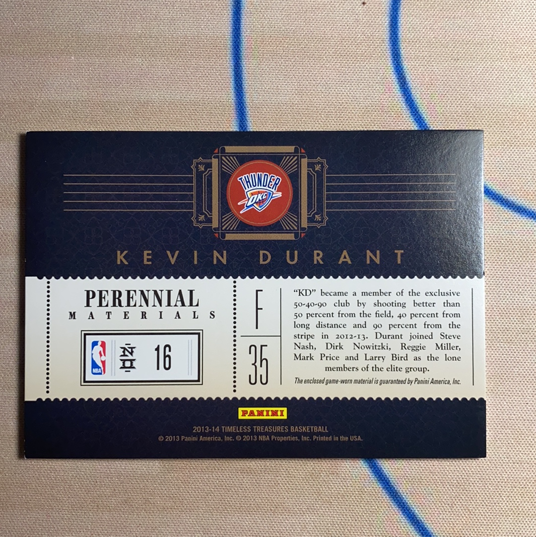 2013-14 Panini Timeless Treasures Kevin Durant 雷霆 凯文 杜兰特 落场球衣切割 物料 亲穿 小铁盒 卡品如图 凑套必备