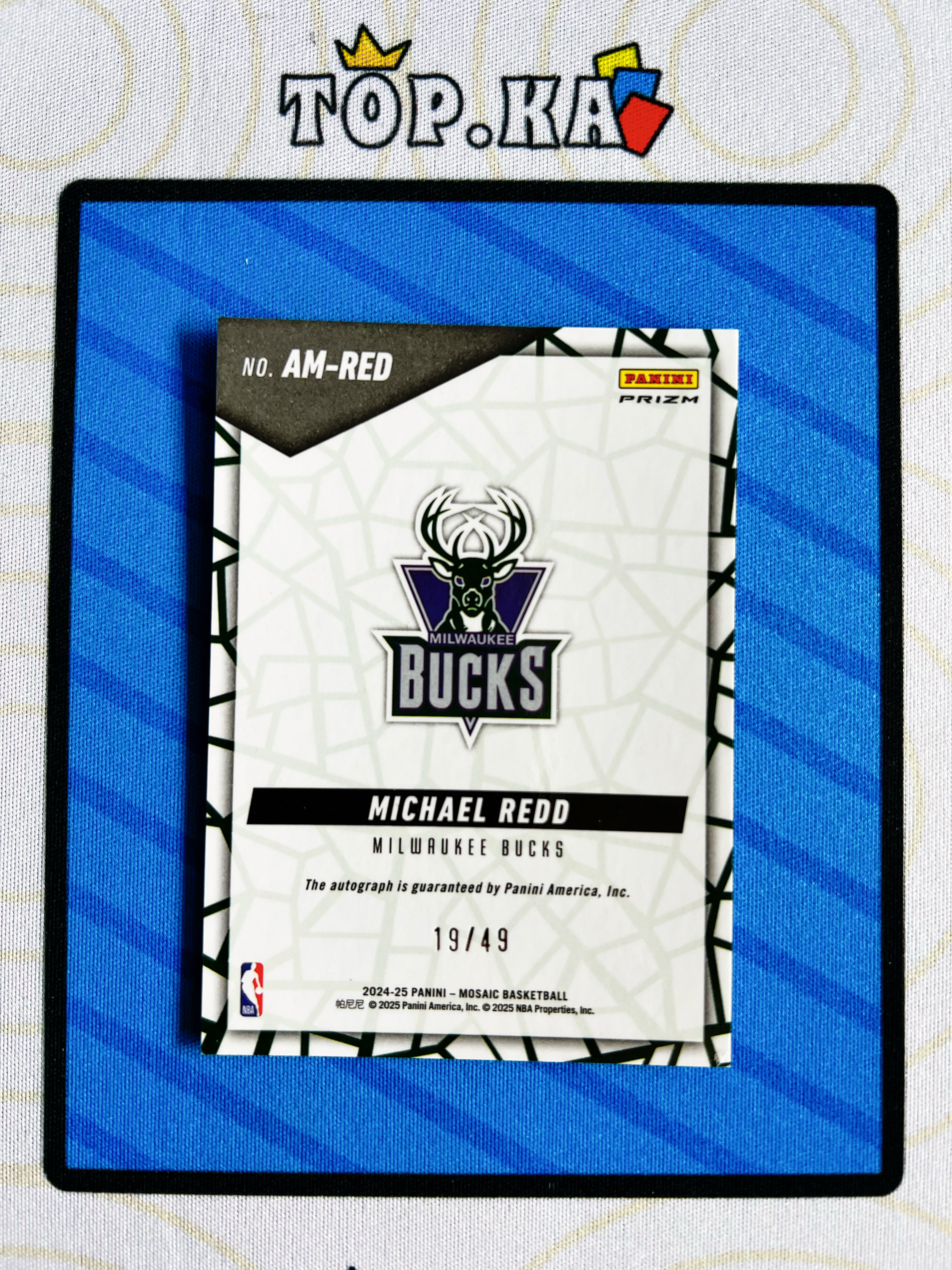 【顶尖卡社】2024-25 Panini Mosaic Michael Redd 迈克尔 里德 雄鹿 马赛克 49编 蓝折 签字 详情看描述 瑕疵如图【陌上】