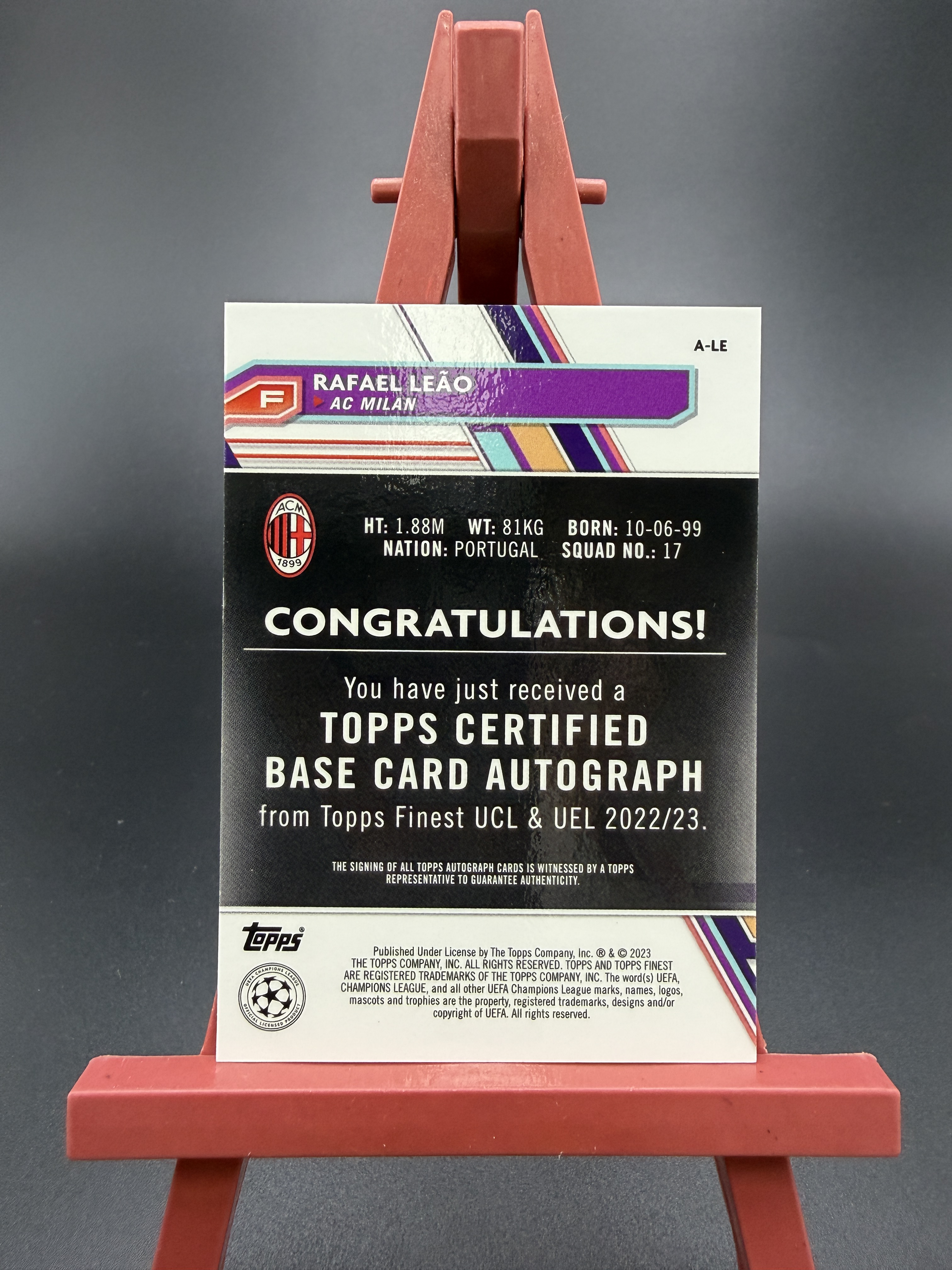 【西子拍卖】2023 Topps Finest Rafael Leao AC米兰 拉斐尔 莱奥 47/99编 绿折 折射 签字 卡品如图 XZ19
