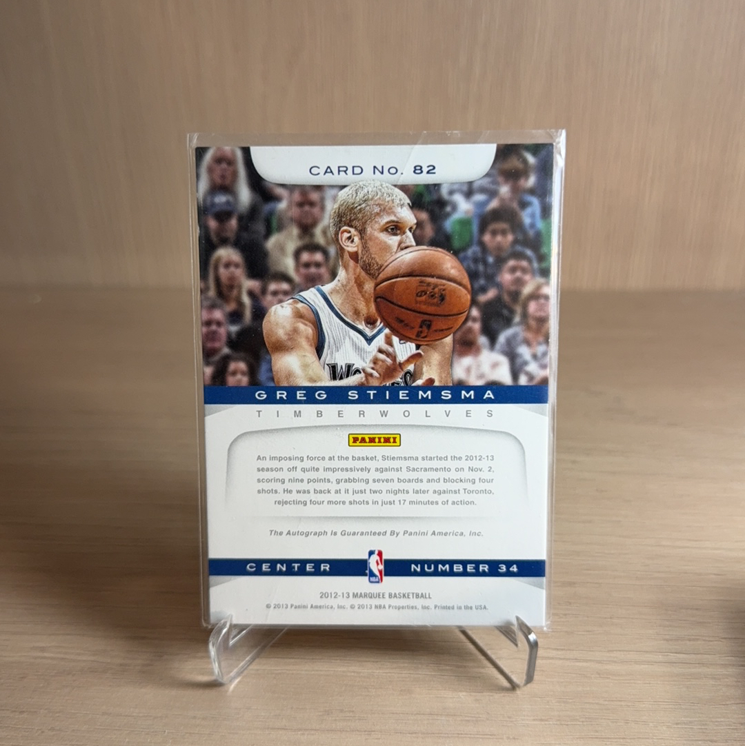 2012-13 Panini Marquee Greg Stiemsma RC 【免费代卖】森林狼 新秀 RC 格雷格 斯蒂恩斯玛签字 贴签 MARQUEE系列 折射 卡品如图 值得收藏!!