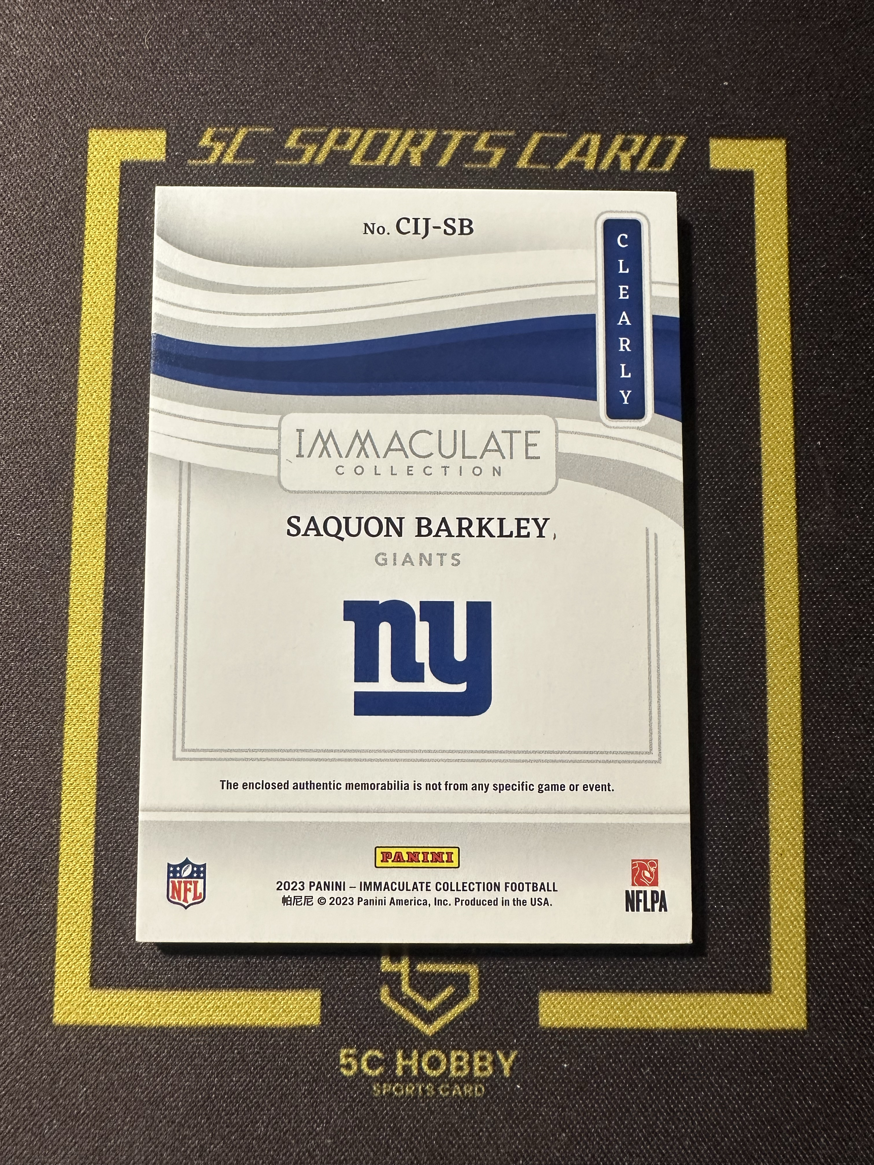 【主演出卡】 2023 panini immaculate 橄榄球 巨人队 腿哥 巴克利 Saquon Barkley 球衣卡 剪影 96/99 卡品如图