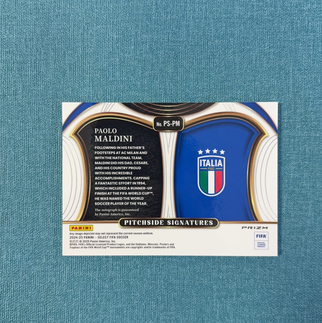 2024-25 Panini Select FIFA Paolo Maldini 保罗 马尔蒂尼 签字 场边签 红折 意大利 AC米兰 卡品如图 HGH