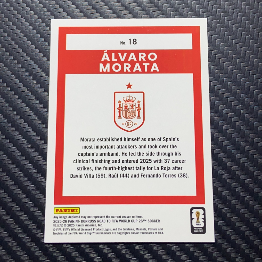 【小牛代拍】2025-26 Panini Donruss Álvaro Morata 阿尔瓦罗 莫拉塔 西班牙 皇家马德里 切尔西 90/199编 青瀑布折 FIFA 杜蕾斯 卡品如图(X-)