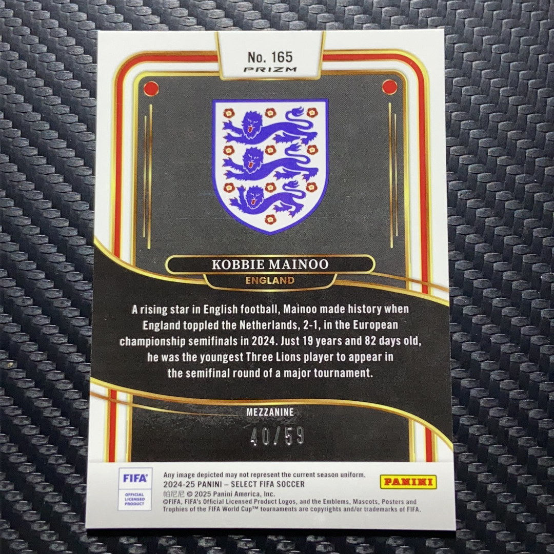 【小牛代拍】2024-25 Panini Select FIFA 英格兰 曼联 Kobbie Mainoo 科比 梅努 二级 40/59编 红波纹折 卡品如图(archer)