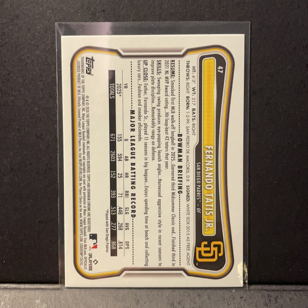 2026 Topps Bowman Fernando Tatis Jr. RC Fernando Tatis Jr. 圣迭戈教士 纸卡绿平行399编 2026 Topps Chrome Bowman