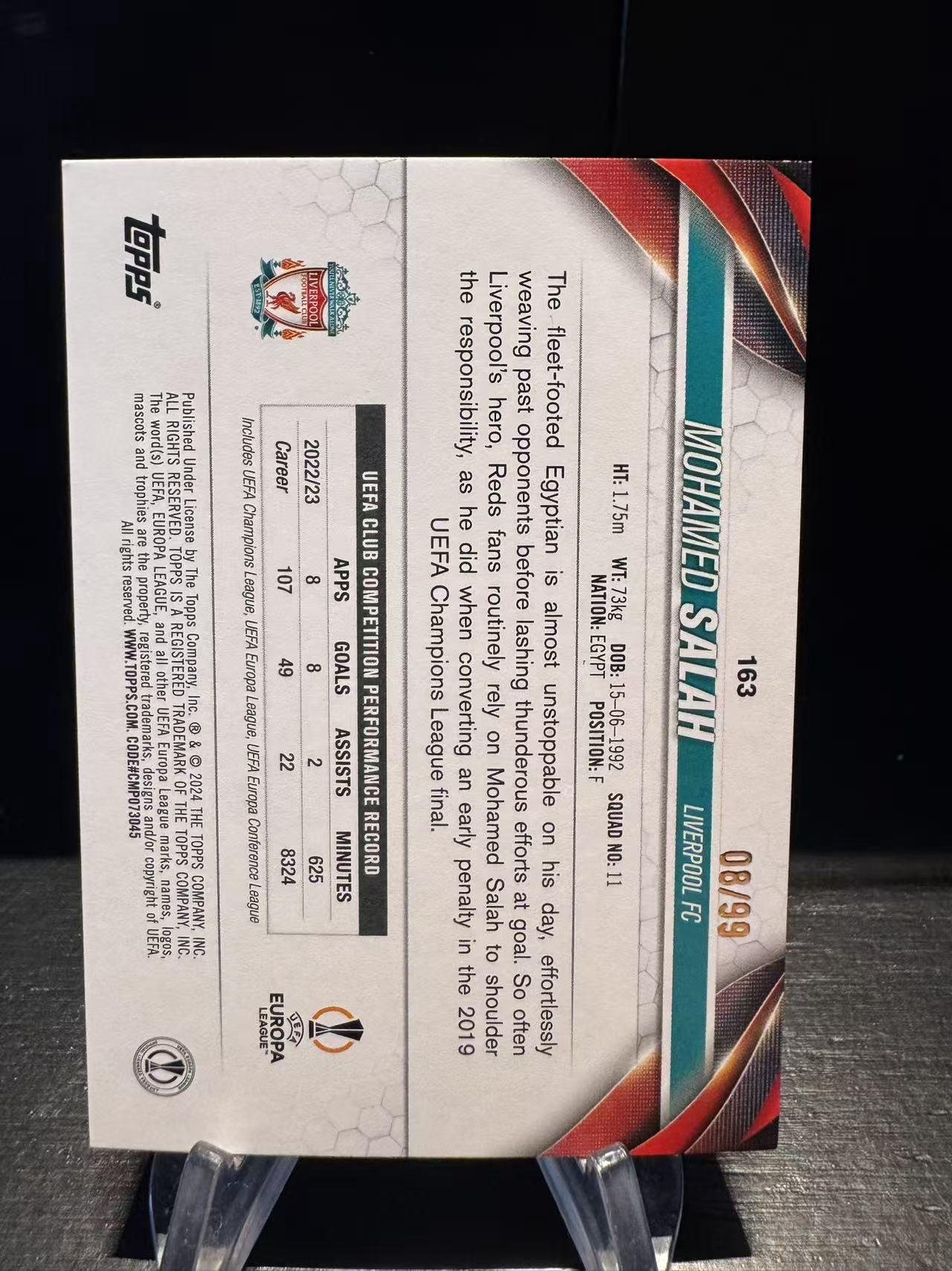 龖2023-24 Topps Jade Edition UCC Mohamed Salah 萨拉赫 法老 08/99编 白玉折 折射 利物浦 埃及 碧玉 欧战 卡品如图 MJ002D