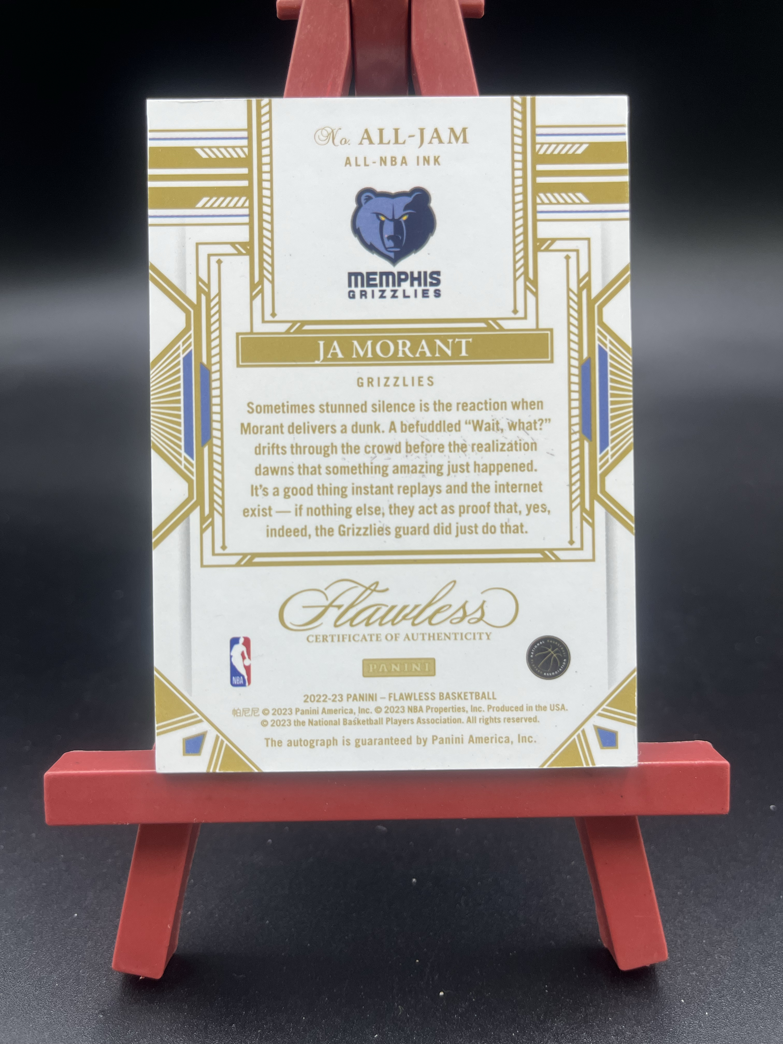2022-23 PANINI FLAWLESS JA MORANT 贾 莫兰特 腰王 枪王 9/15编 签字 卡签 手提 ink签 红平行 灰熊 卡品如图 06WZ