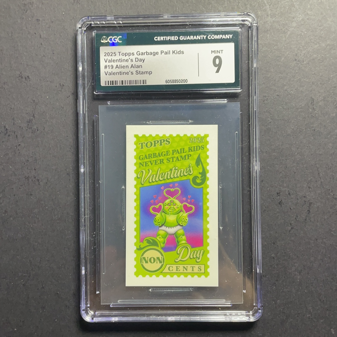 2024 Topps Garbage Pail Kids GPK 外星人艾伦#19 情人节邮票Mini烟卡 比例插放 CGC9分 2025 Topps垃圾桶小子情人节限定系列