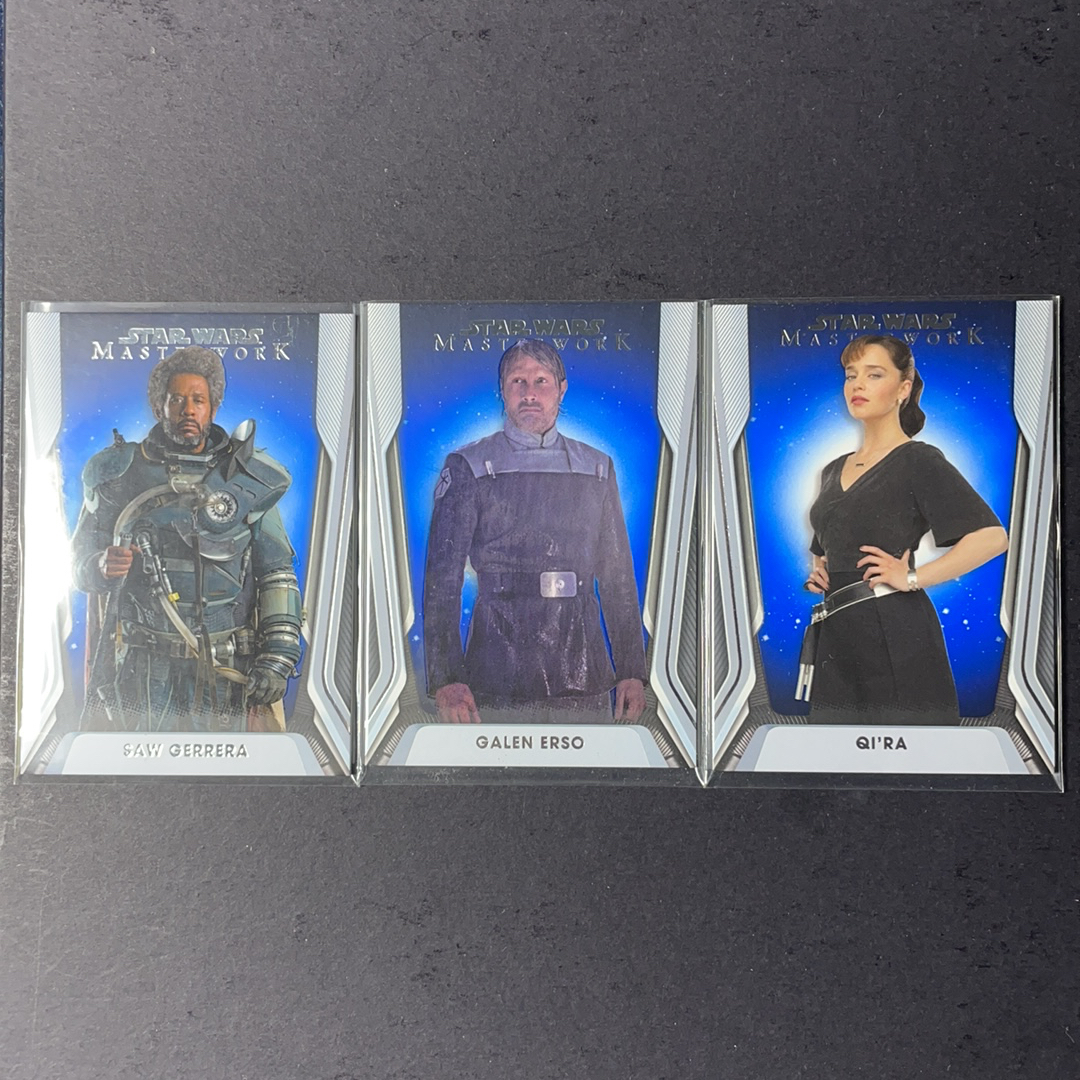 2025 Topps Star Wars 星球大战 盖伦厄索 琦拉 索格雷拉 拔叔 龙妈 base蓝平行3张打包序号如图 2020 Topps 星战影视Masterwork大师盒系列