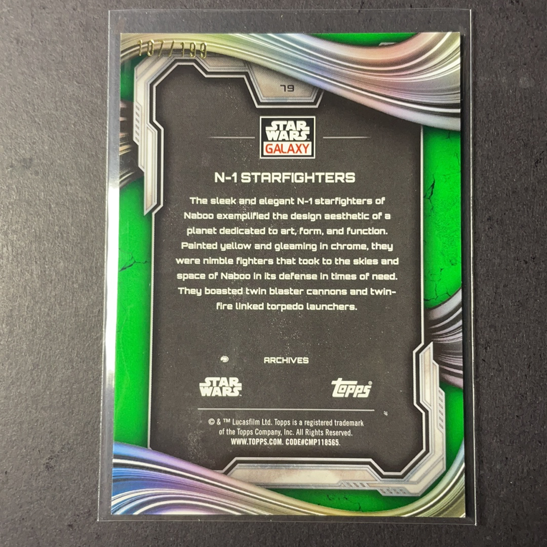 2025 Topps Star Wars 星球大战 N-1战机 抵抗军战斗机 base绿shimmer折射199编 序号79 2025 Topps Chrome星战银河Galaxy系列