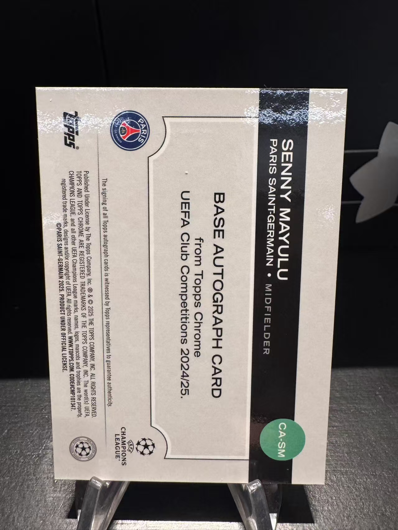 龖2024-25 Topps Chrome Senny Mayulu RC 欧战 欧冠 巴黎圣日尔曼 新秀 塞尼 马尤卢 马尤鲁 银折 折射 签字 特卡 卡品如图 MJ002L