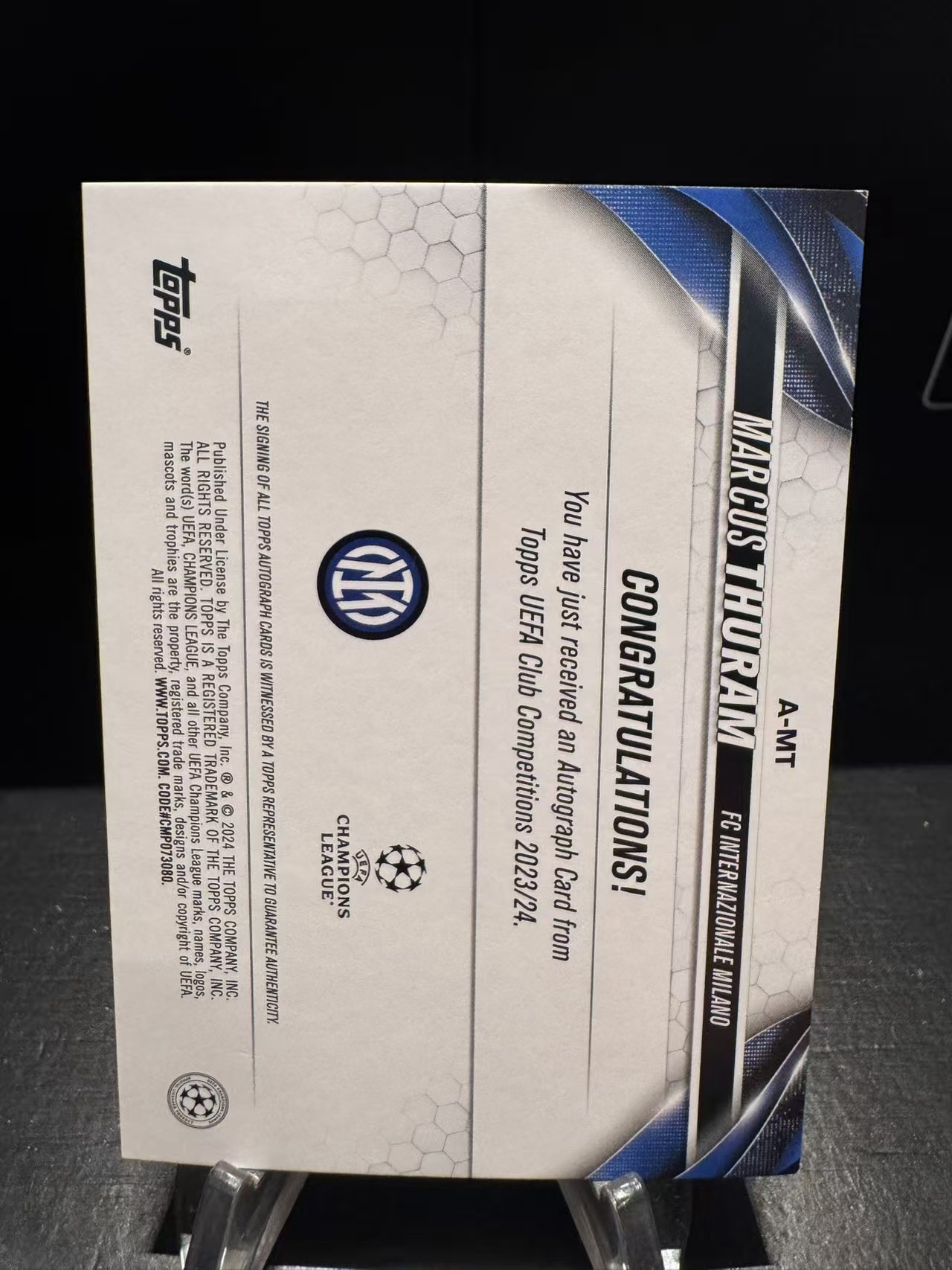 龖2023-24 Topps UCC 碧玉 Marcus Thuram 马库斯图拉姆 国际米兰 欧冠 签字 碧玉折 卡品如图 MJ002L