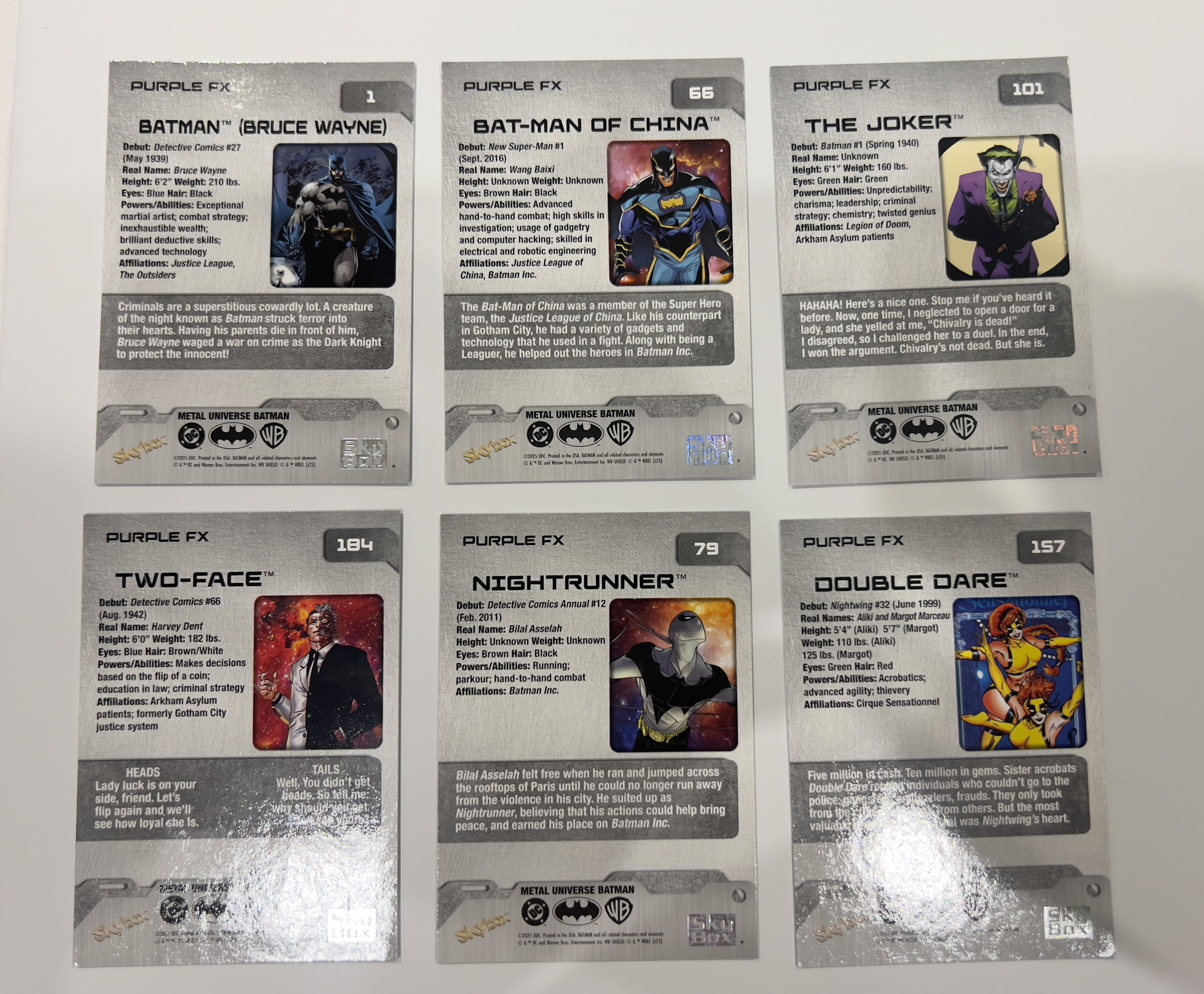 2025 Skybox Metal Universe Batman DC 蝙蝠侠 金属宇宙 紫平行 中国蝙蝠侠 小丑 The Joker 双面人 逐夜者 Nightrunner 双胞胎 等