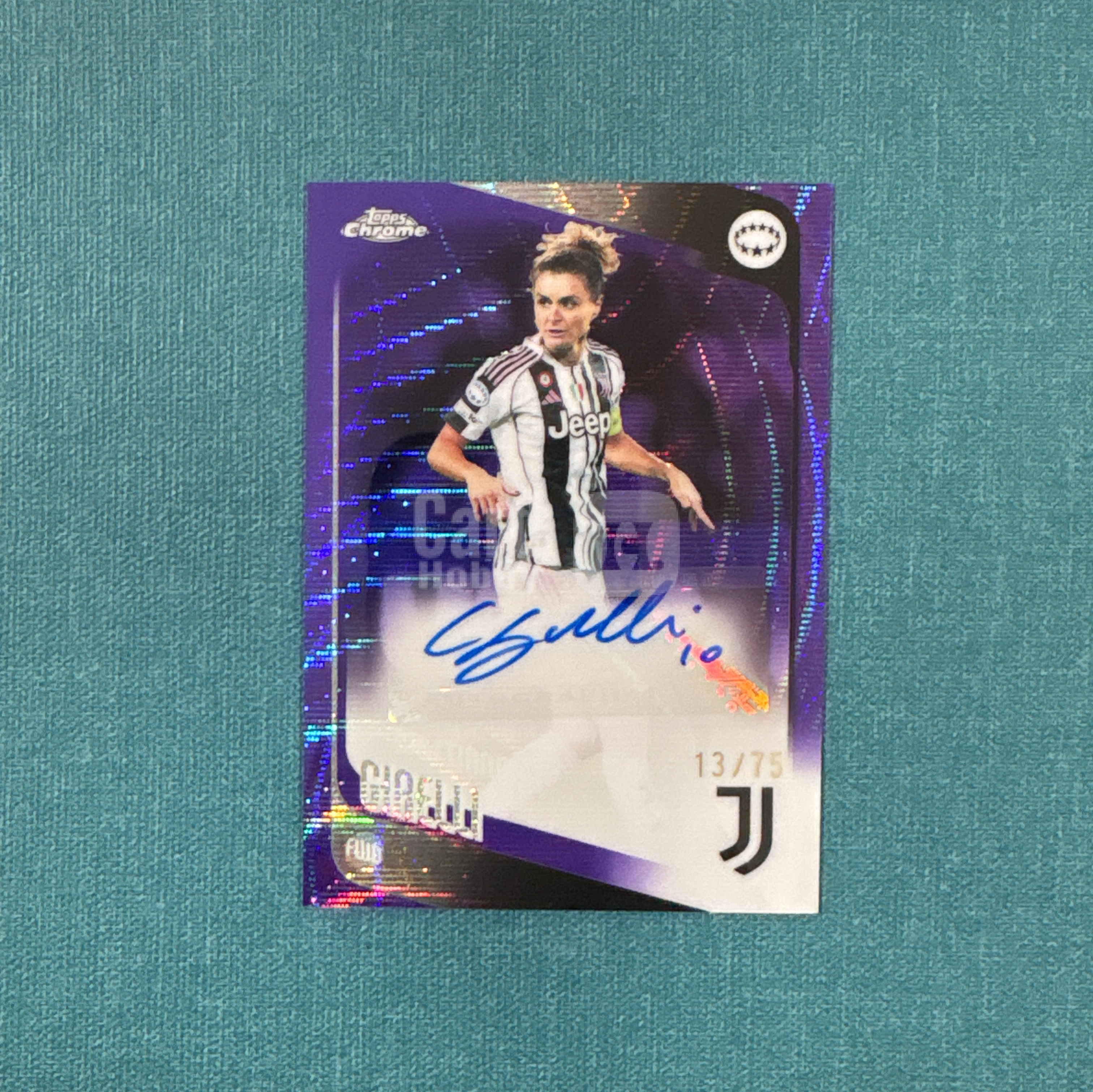 2025-26 Topps Chrome 欧冠 女足 Cristiana Girelli 吉雷利 签字 13/75编 紫波纹折 尤文图斯 卡品如图 QIU