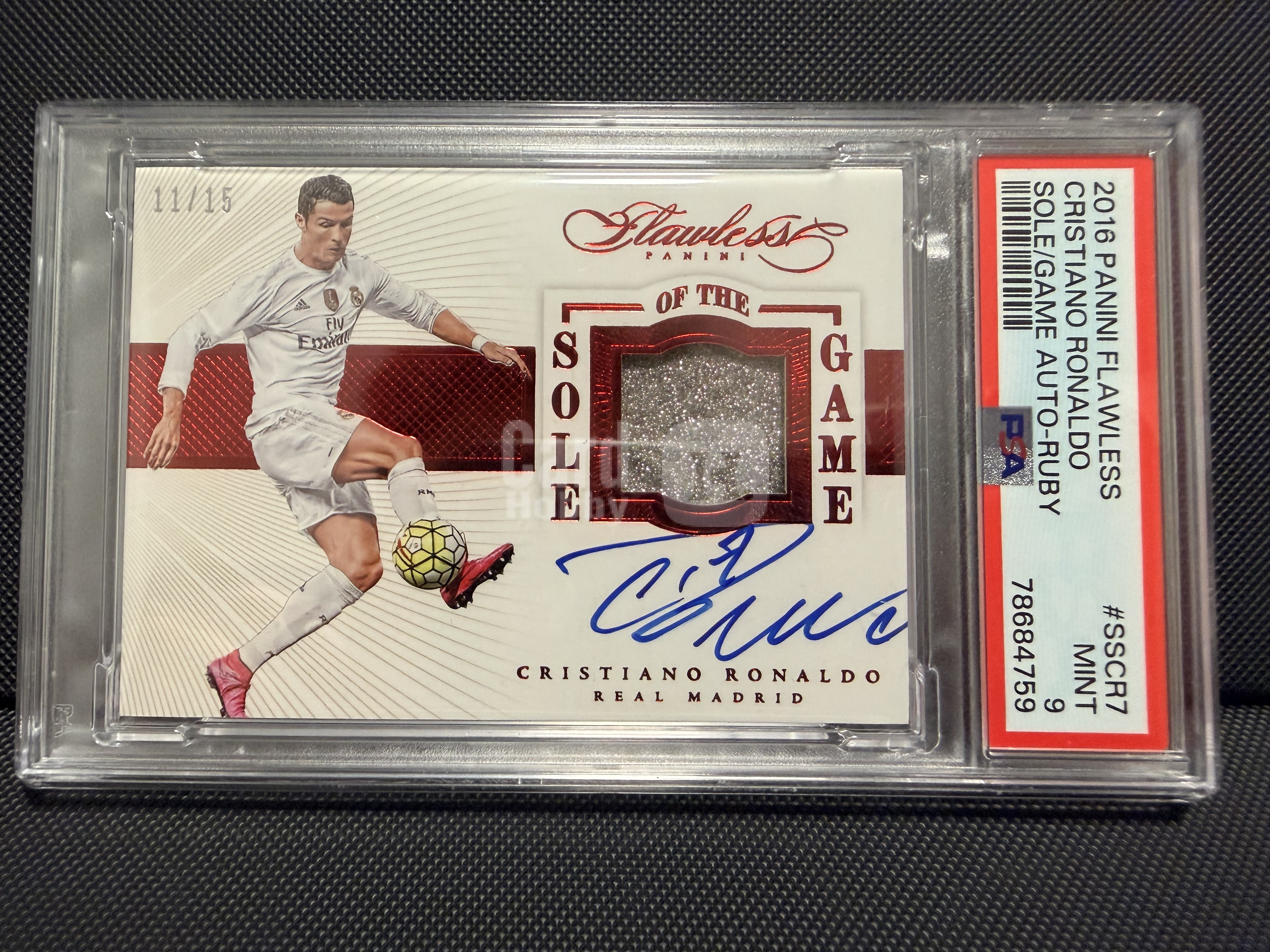 【大彪代拍】2015-16 Panini Flawless Cristiano Ronaldo 手提 元年 皇马 克里斯蒂亚诺 罗纳尔多 C罗 /15编 签字 卡签 Sole of the Game球鞋切割 红平行 PSA9分 J（ICE）