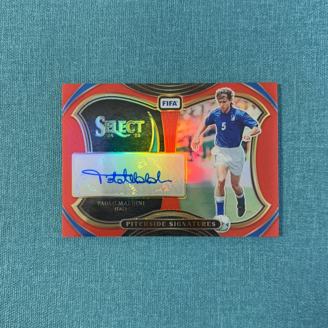 2024-25 Panini Select FIFA Paolo Maldini 保罗 马尔蒂尼 签字 场边签 红折 意大利 AC米兰 卡品如图 HGH