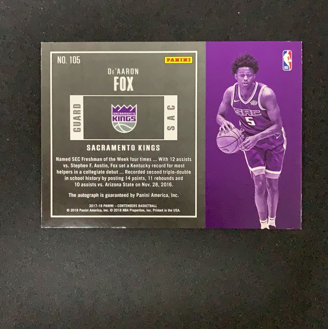 2017-18 Panini Contenders De'Aaron Fox RC 【SC拍卖】球票 新秀 国王 福克斯 20/75编 卡签 签字 收藏必备(阿怪)