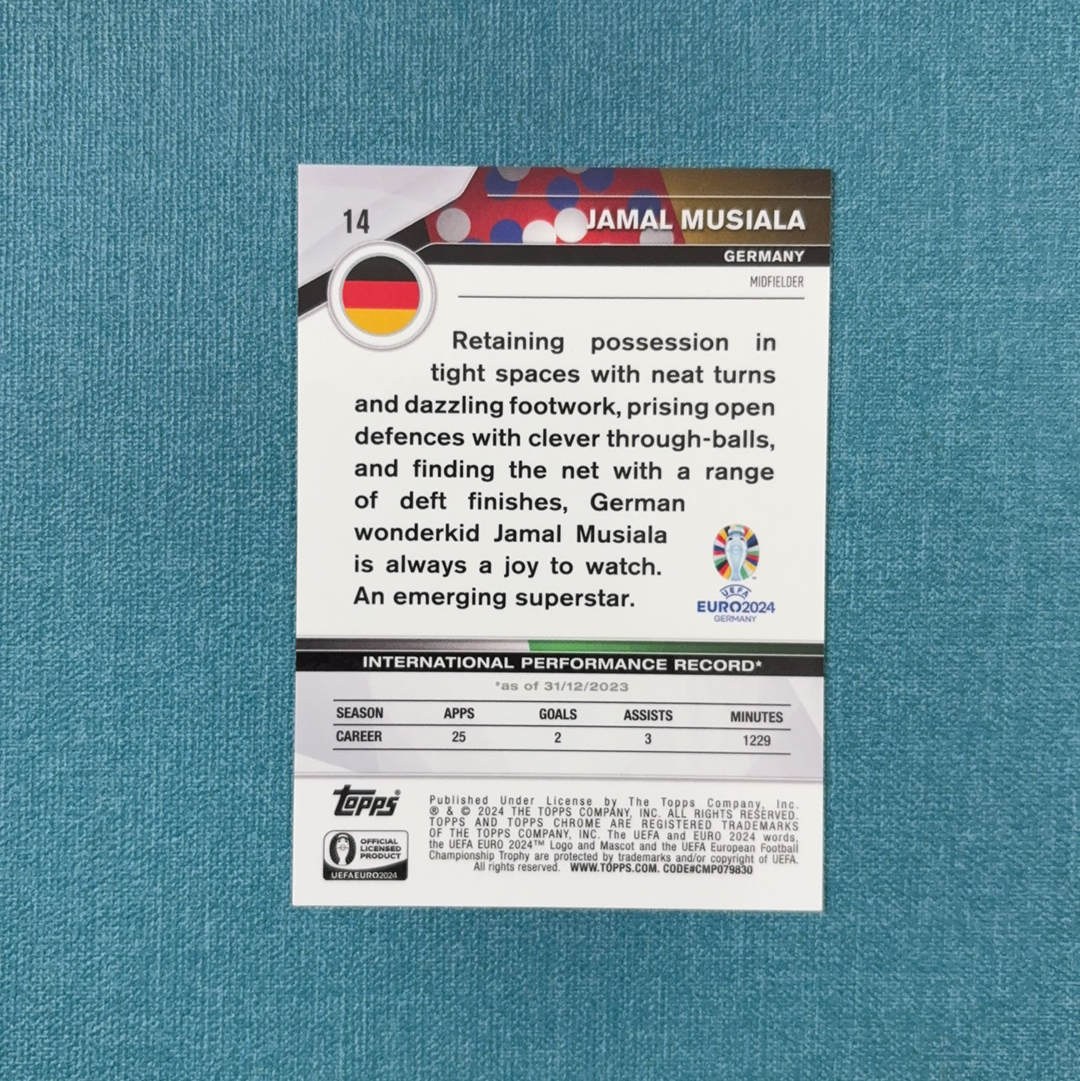 2024 Topps Chrome 欧洲杯 Jamal Musiala 穆夏拉 英雄变化版 大比例 SSP 折射 德国 拜仁慕尼黑 卡品如图 CJX
