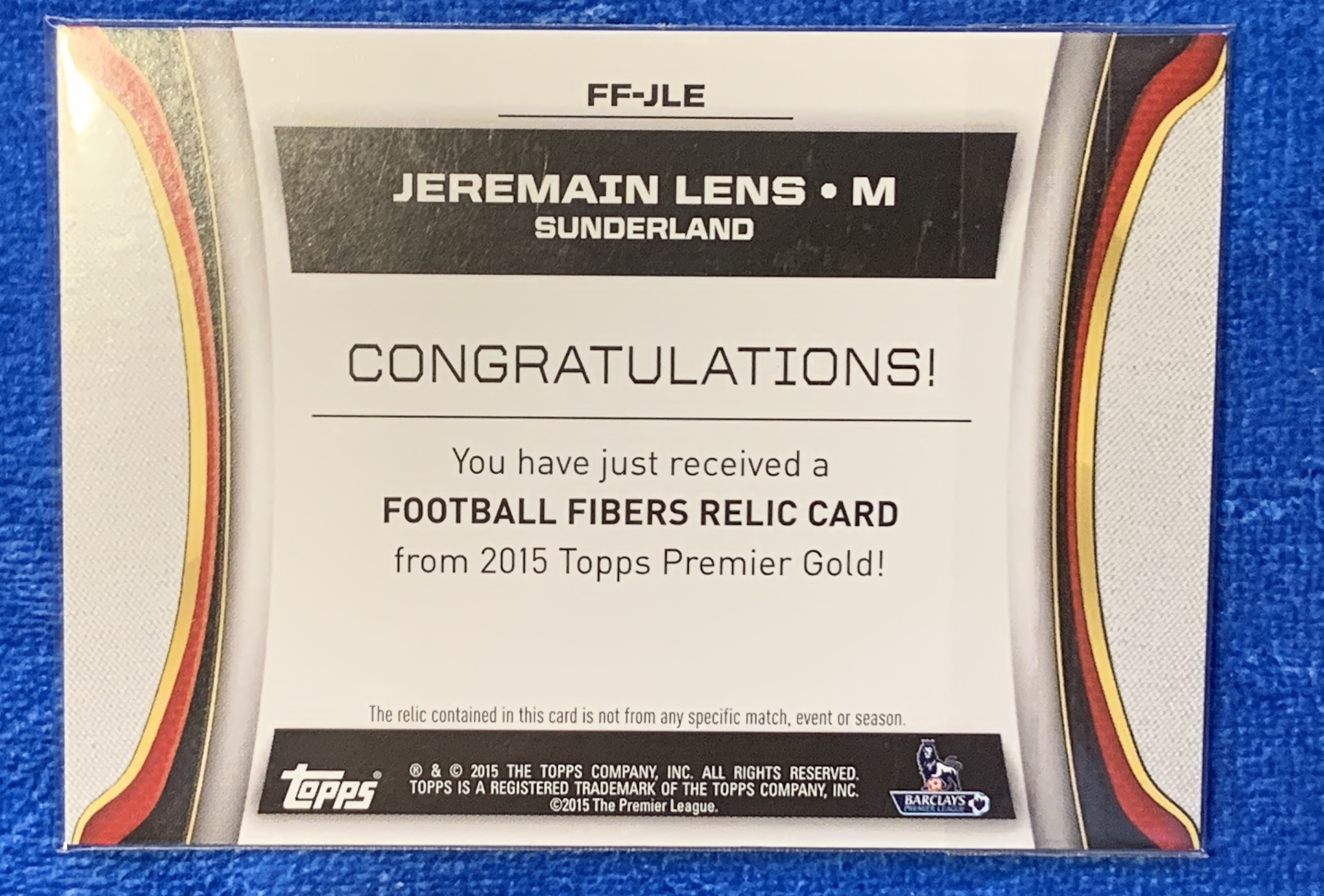 2015 Topps Premier Jeremain Lens 英超25编Patch球衣 桑德兰Sunderland 荷兰国脚Holland 伦斯 PSV埃因霍温 阿尔克马尔Alkmaar不保卡品