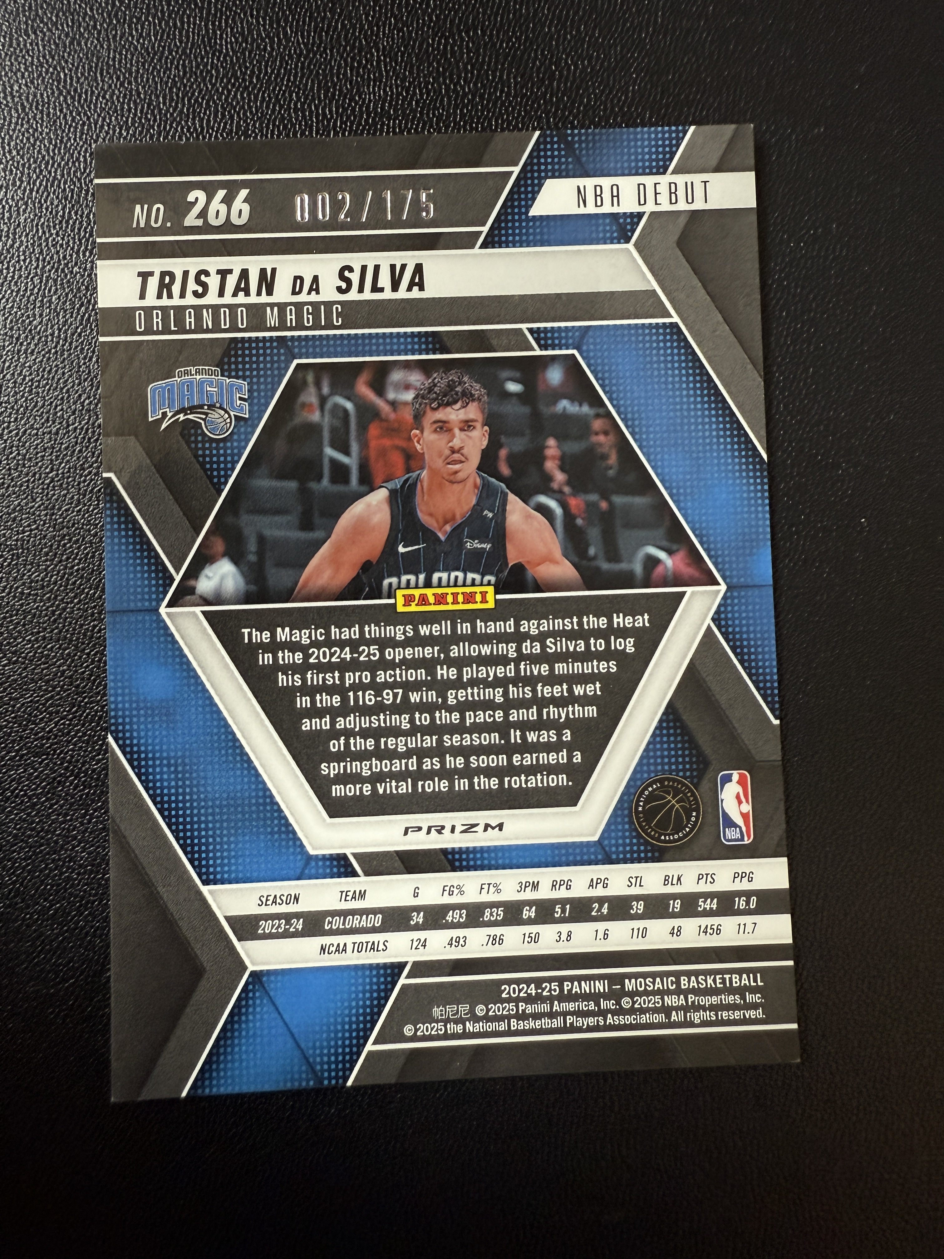 2024-25 Panini Mosaic Tristan da Silva RC 特里斯坦达席尔瓦 新秀 马赛克 2/175编 粉折 折射 魔术