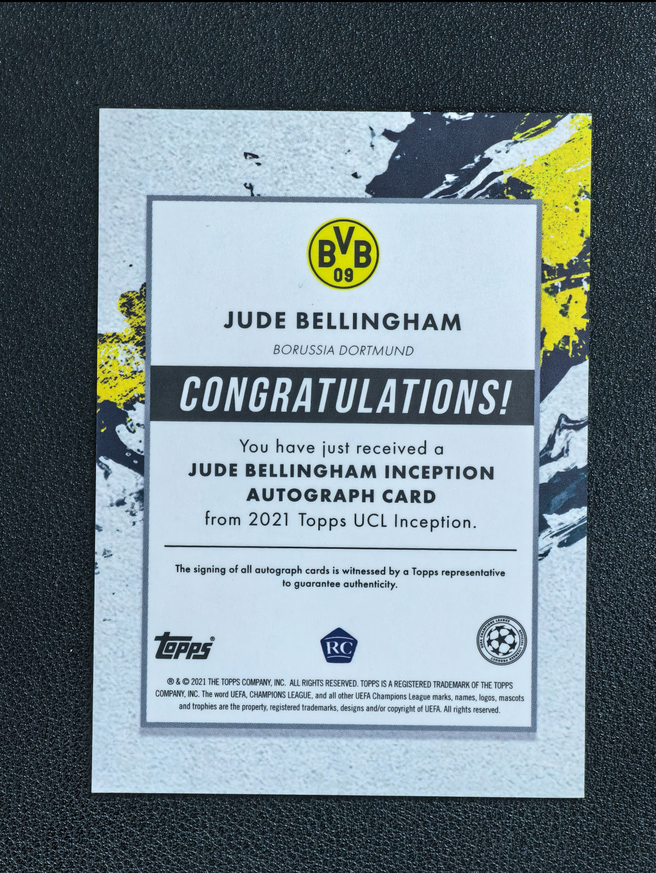 2020 Topps Inception Jude Bellingham RC 盗梦 贝林厄姆 新秀 签字。多特蒙德,皇家马德里/皇马,英格兰倒钩男主角。藏投【珞珈拍卖】