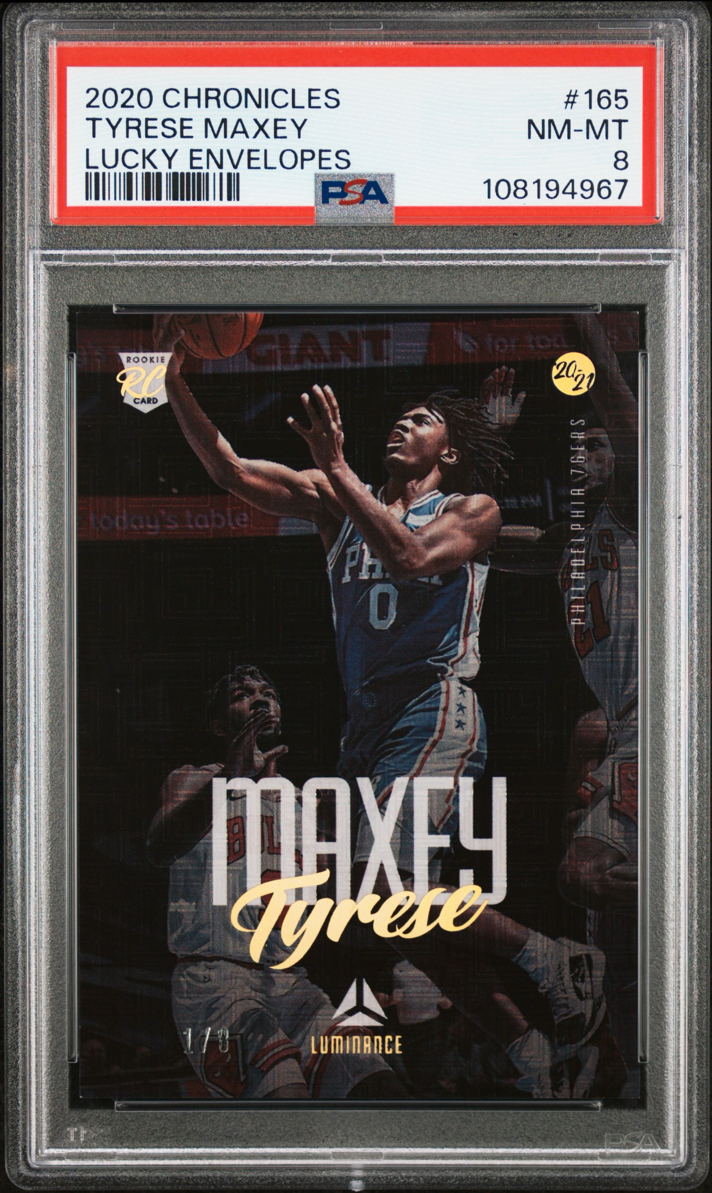 2020 Panini Chronicles Tyrese Maxey RC 泰瑞斯马克西 1/8编首编同背 新秀 幸运信封 小聚光灯 psa ...