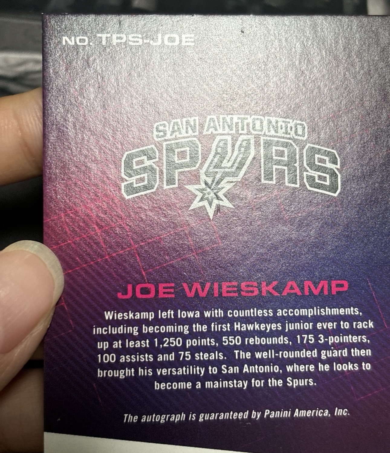 2020-21 Panini Recon Joe Wieskamp 《快乐卡舍接寄拍》马刺 乔 维斯坎普 新秀 折射 签字墨迹清晰 recon系列 瑕疵见图 投资收藏必备