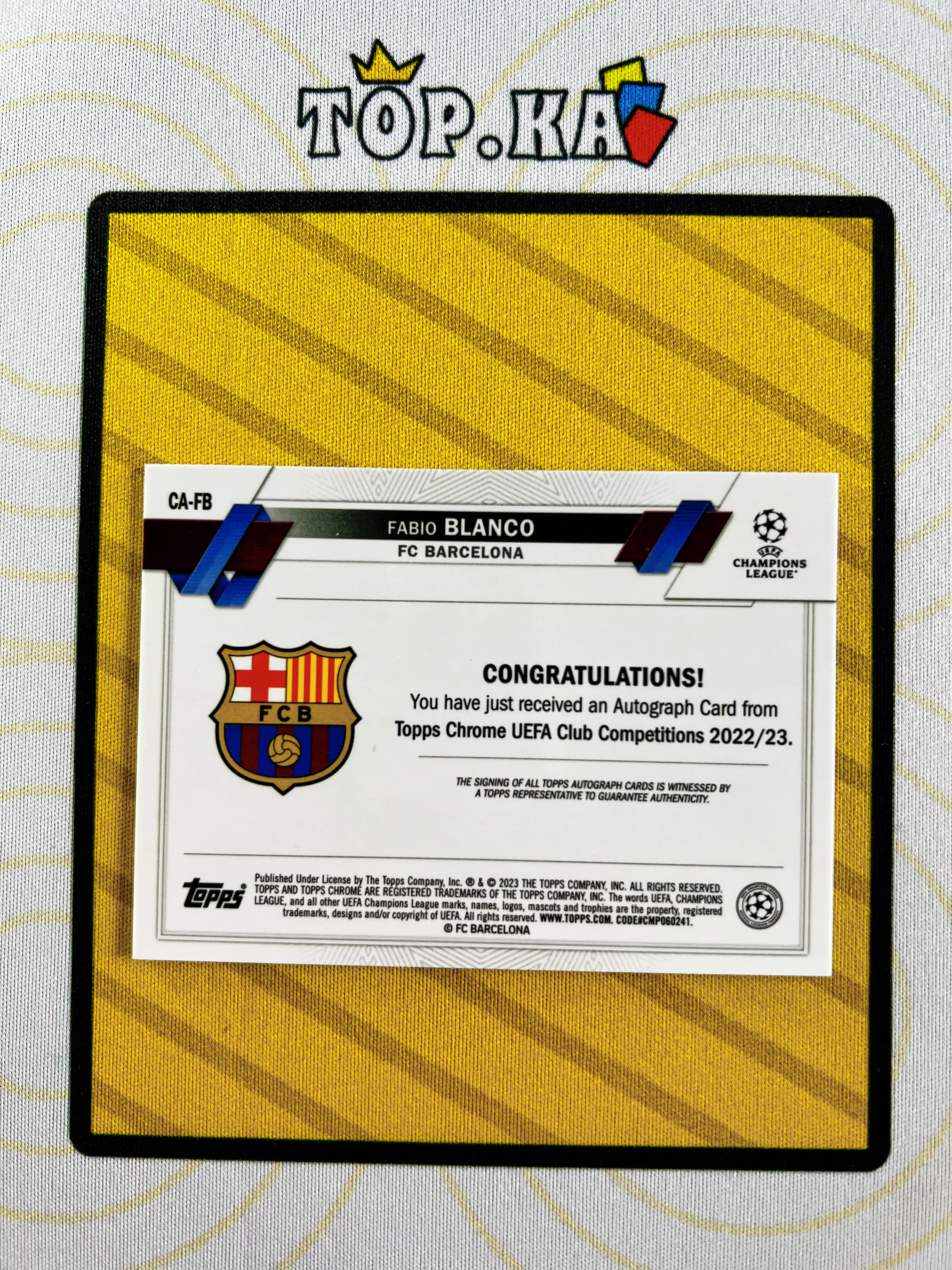 【顶尖卡社】 2023-24 Topps Fabio Blanco 欧冠 CHORME 巴萨 巴塞罗那 法比奥 布兰科 新秀 RC 银折 签字 签名 详情看描述 瑕疵如图【LIUN】