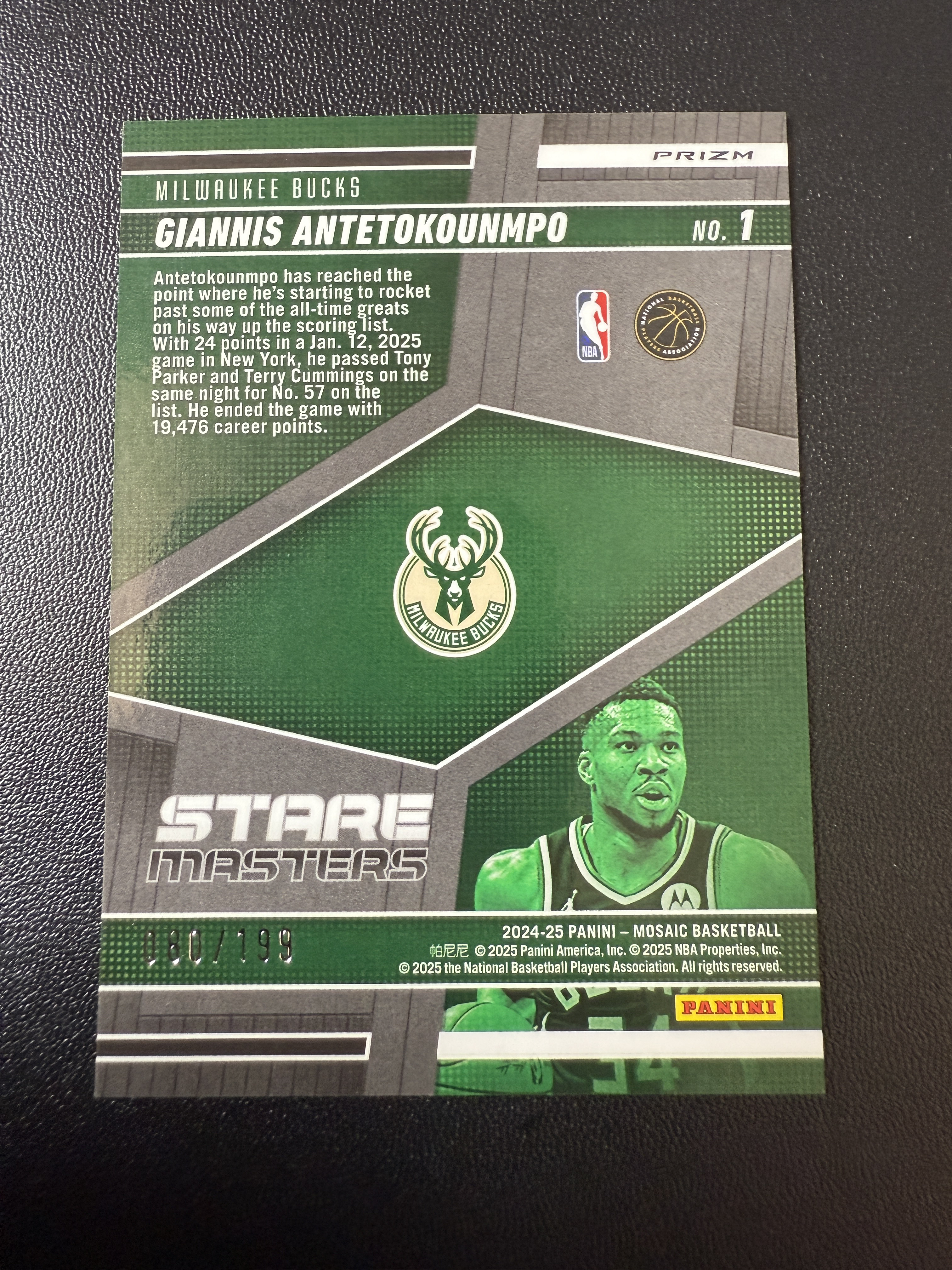 2024-25 Panini Mosaic Giannis Antetokounmpo 马赛克 凝视大师特卡 雄鹿 字母哥 阿德托昆博 199编