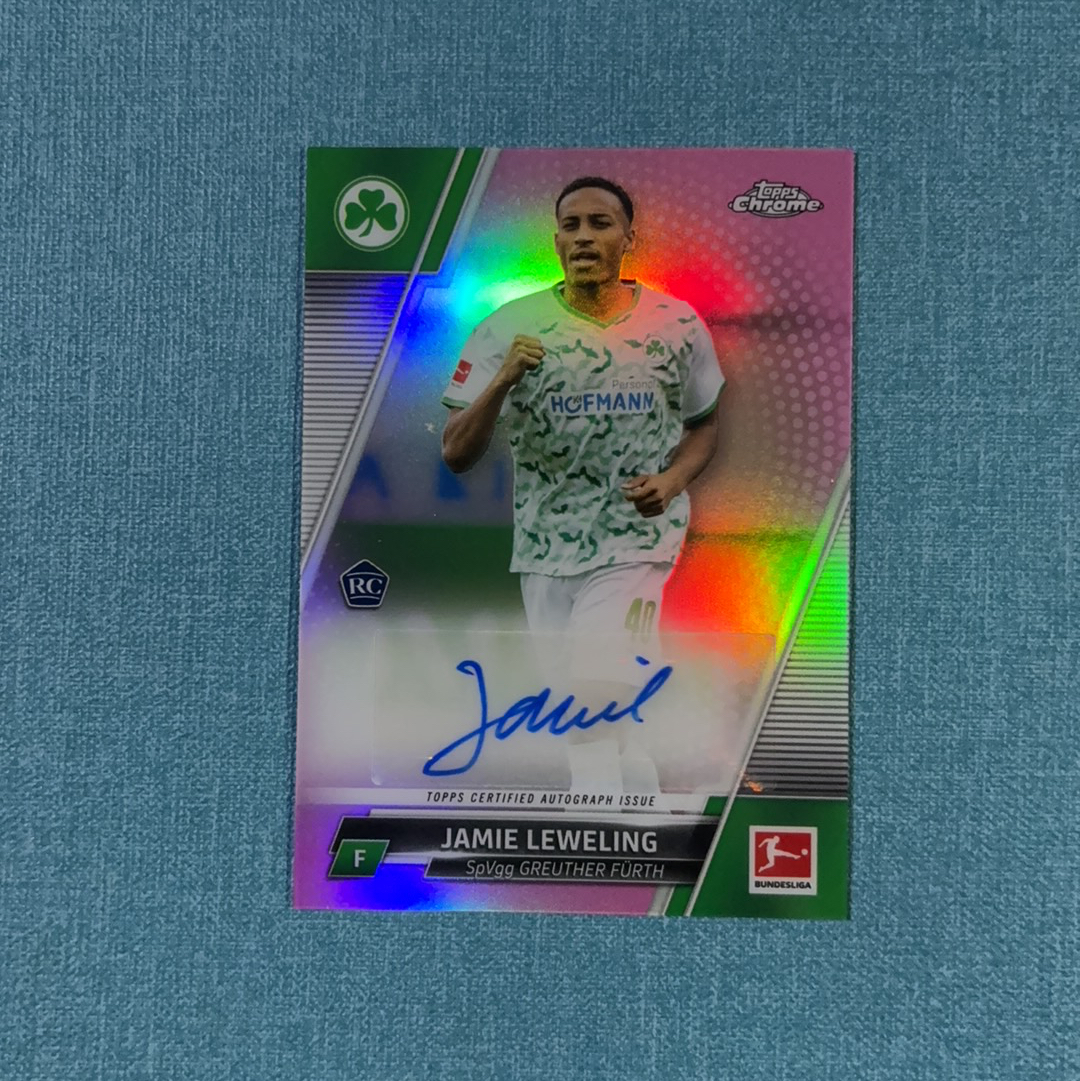 2021-22 Topps Chrome 德甲 Jamie Leweling 莱韦林 签字 31/75编 新秀 RC 粉折 菲尔特 卡品如图 HBM