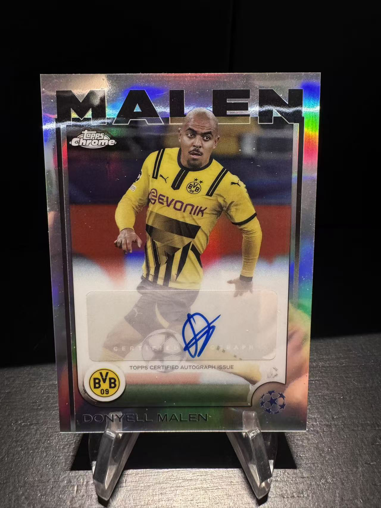 龖2025 Topps Chrome Donyell Malen 欧冠TC 马伦 Donyell Malen 多特蒙德 正银折 签字 卡品如图 收藏必备 MJ002M