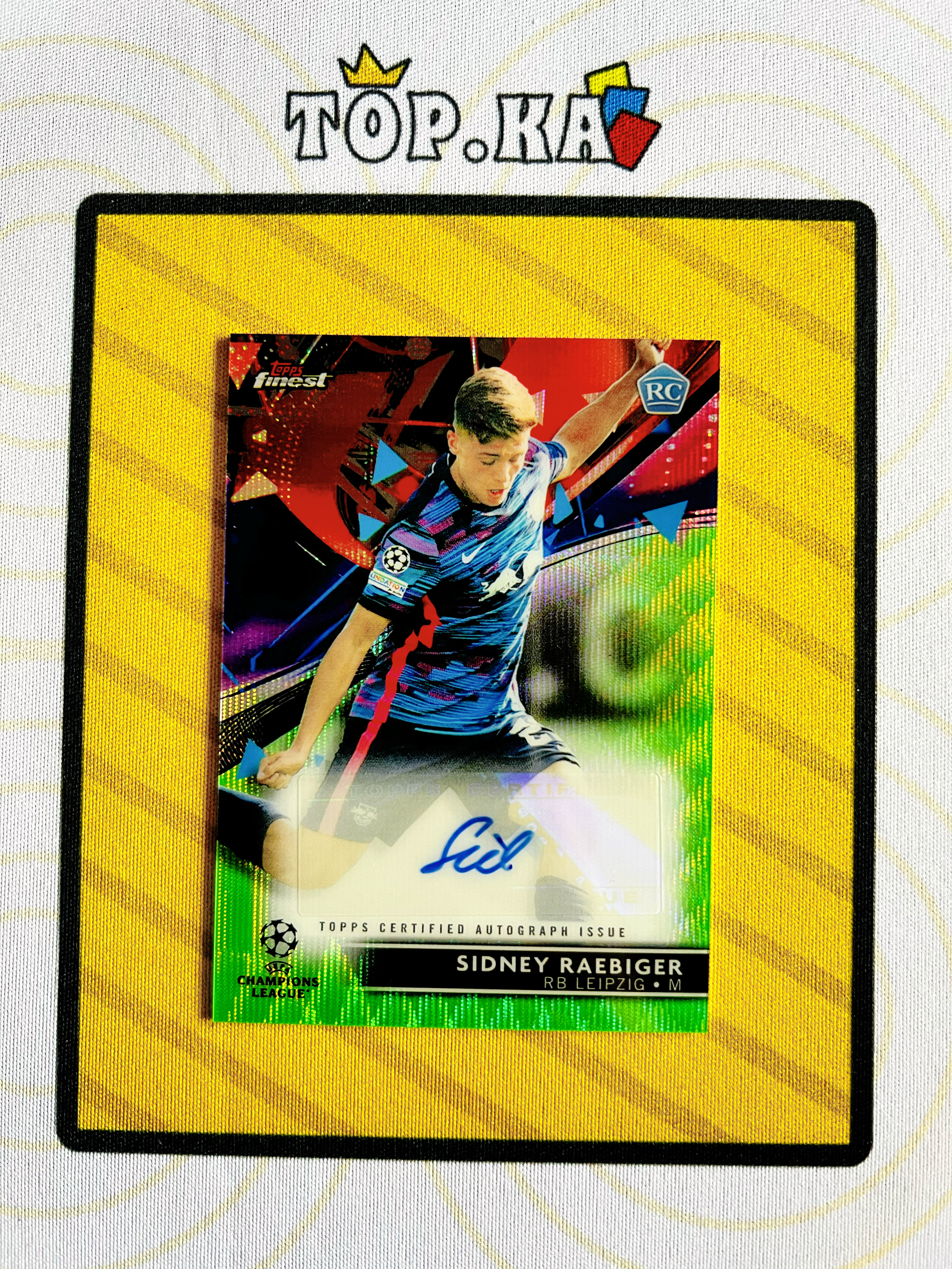 【顶尖卡社】2022 Topps Finest Sidney Raebiger RC 欧冠 莱比锡红牛 新秀 西德尼 雷比格 绿波纹折 签字 91/99编 详情看描述 卡品如图【Lawson】