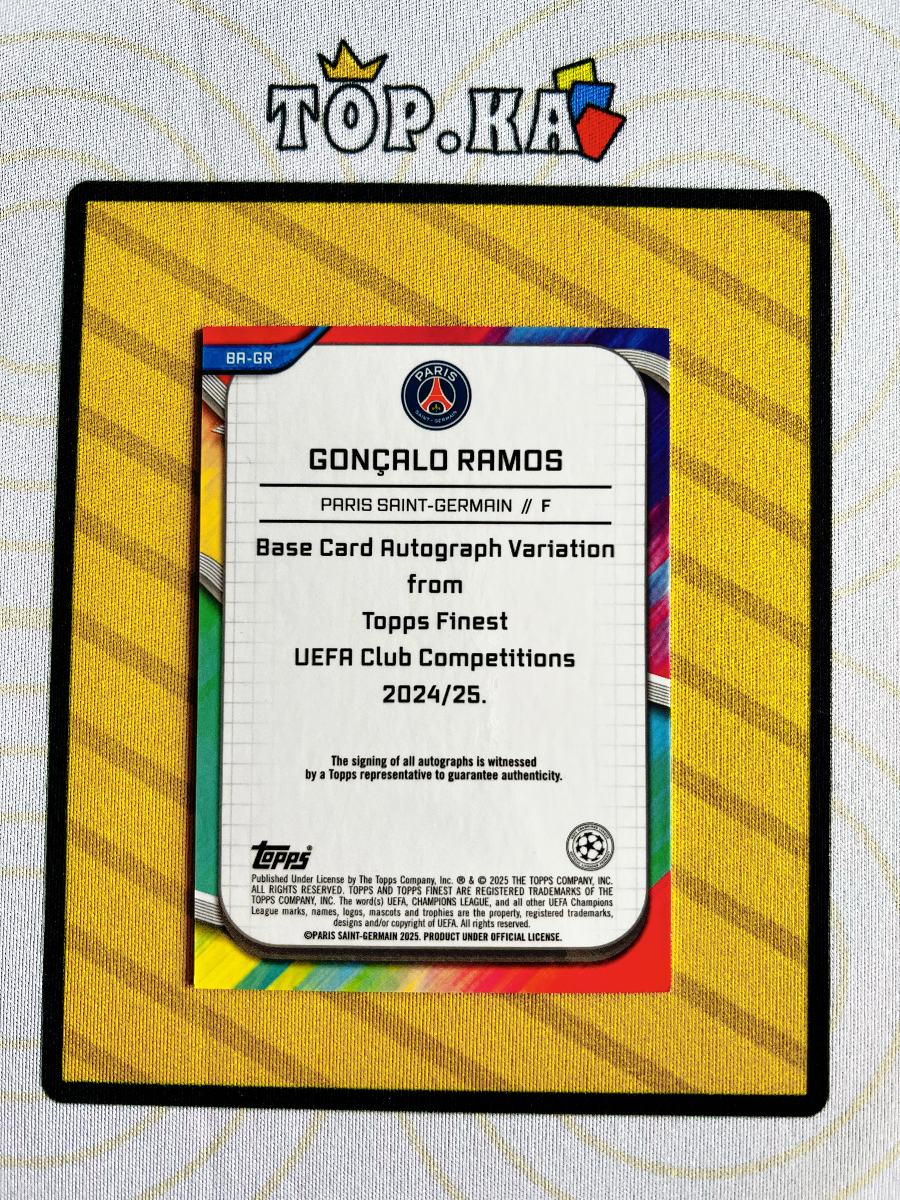 【顶尖卡社】 2025 Topps Finest Goncalo Ramos 欧冠 大巴黎 巴黎圣日耳曼 冈萨洛 拉莫斯 签名 签字 折射 银折 详情看描述 瑕疵如图【LIUN】