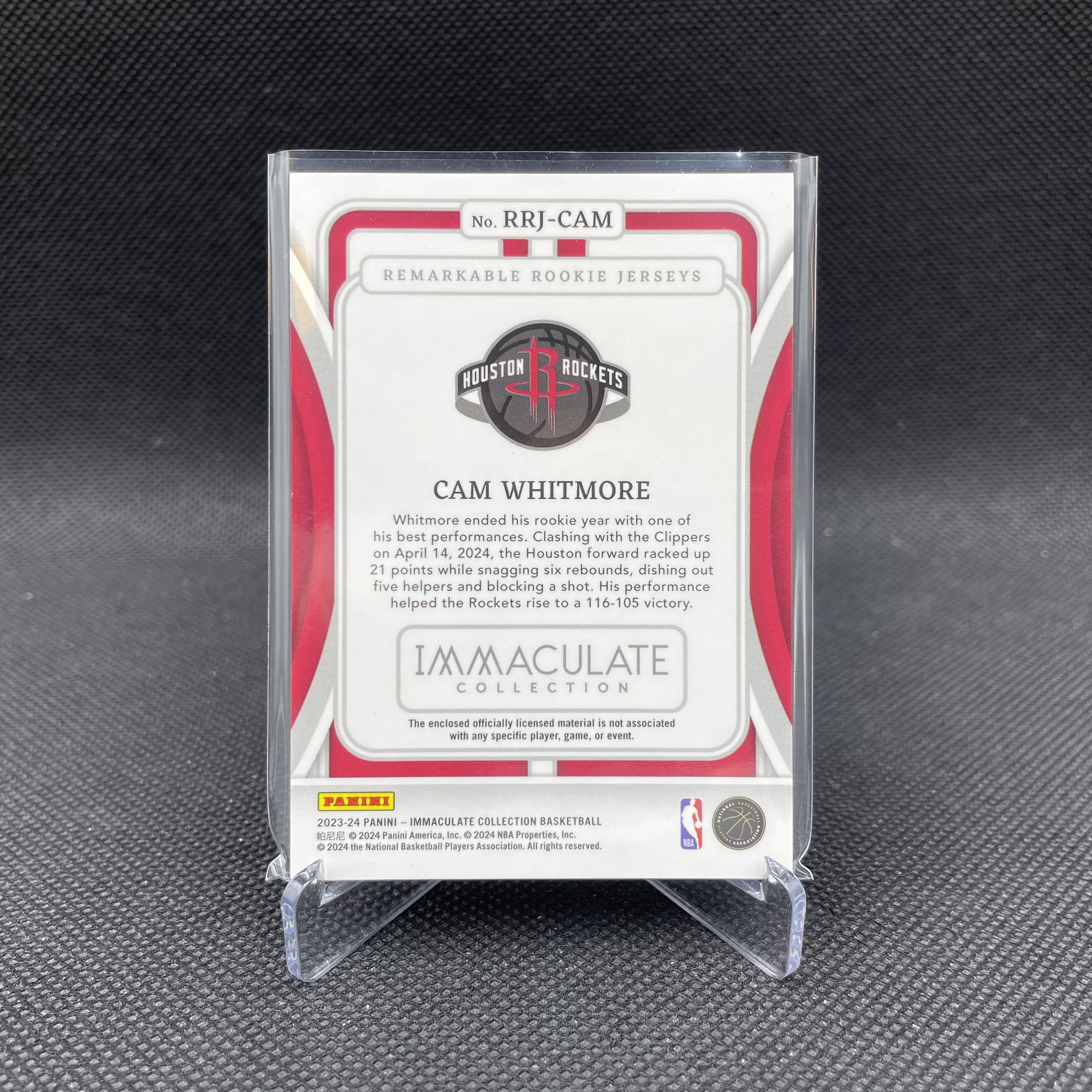 2023-24 Panini Immaculate Cam Whitmore RC 火箭 新秀 卡姆 惠特莫尔 惠特摩尔 03/25编 球衣Patch 物料 红平行 小窗双色切割 品如图 不累计 Yo