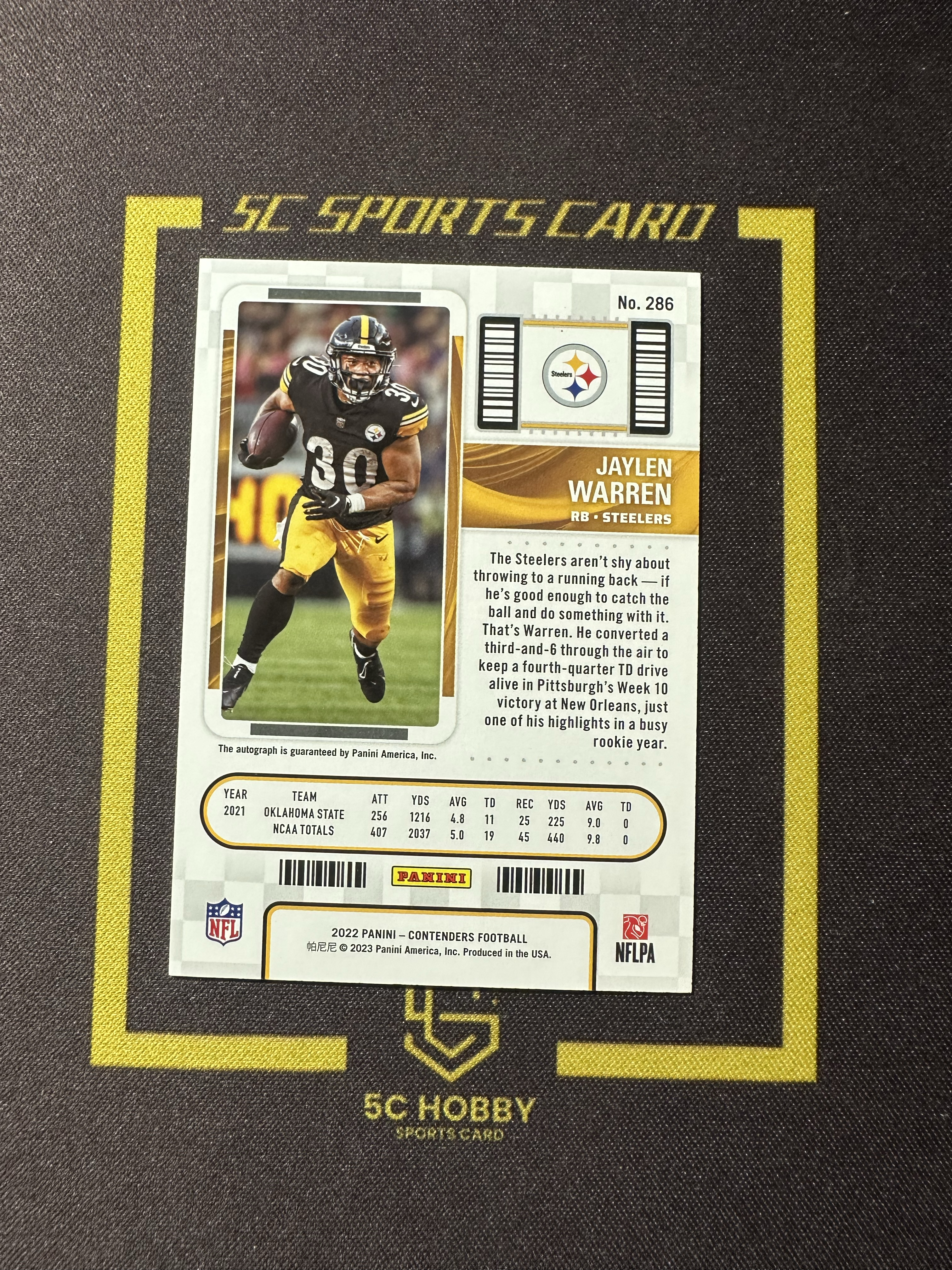 【主演出卡】2022 panini 橄榄球 contenders 球票系列 钢人 Jaylen Warren 新秀 球票 签字 卡品如图