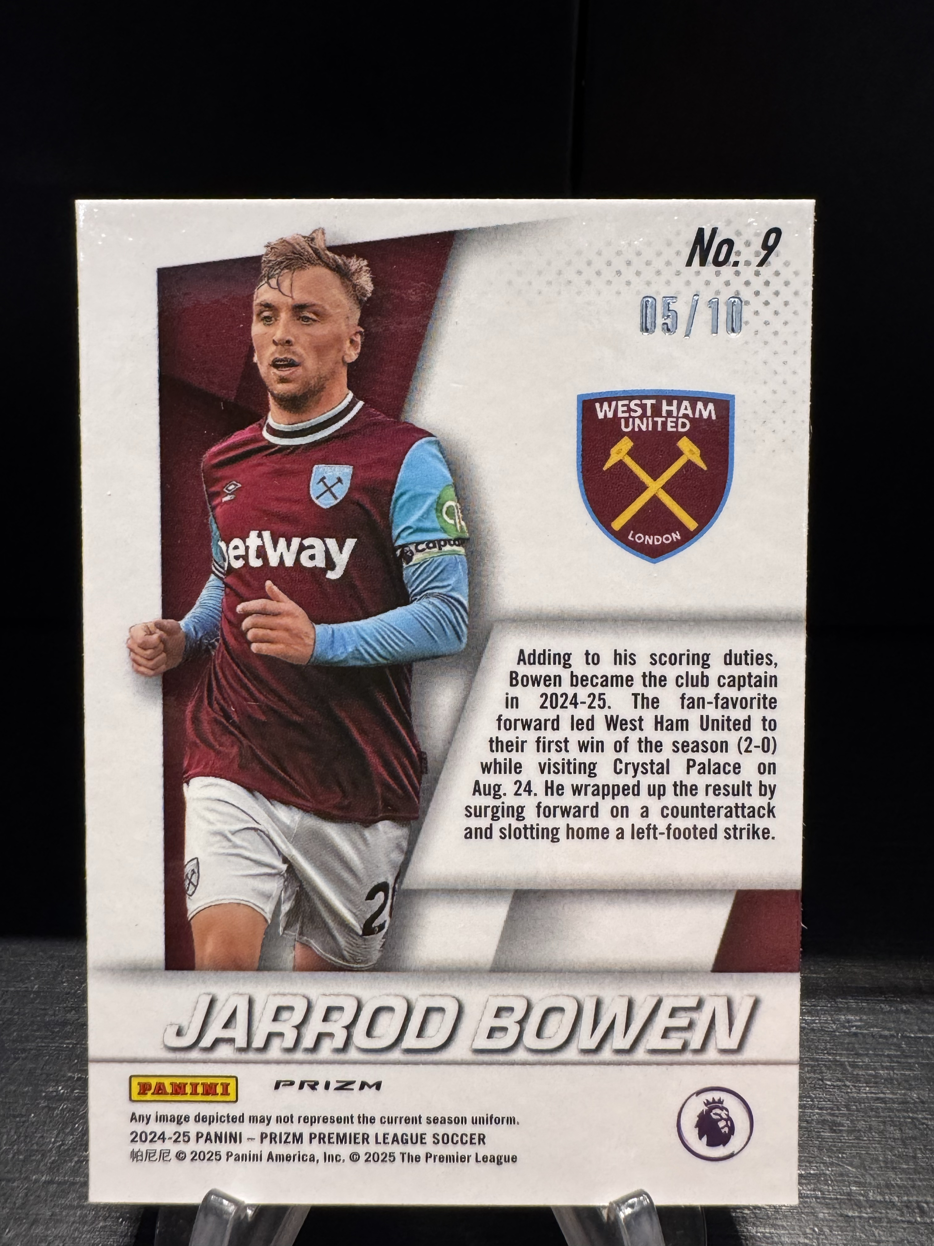 曌 2024-25 Panini Prizm Jarrod Bowen pz 英超 鲍恩 博文 闪回特卡 正金折 5/10编 西汉姆联 卡品好 铁锤帮主力 MJ002F