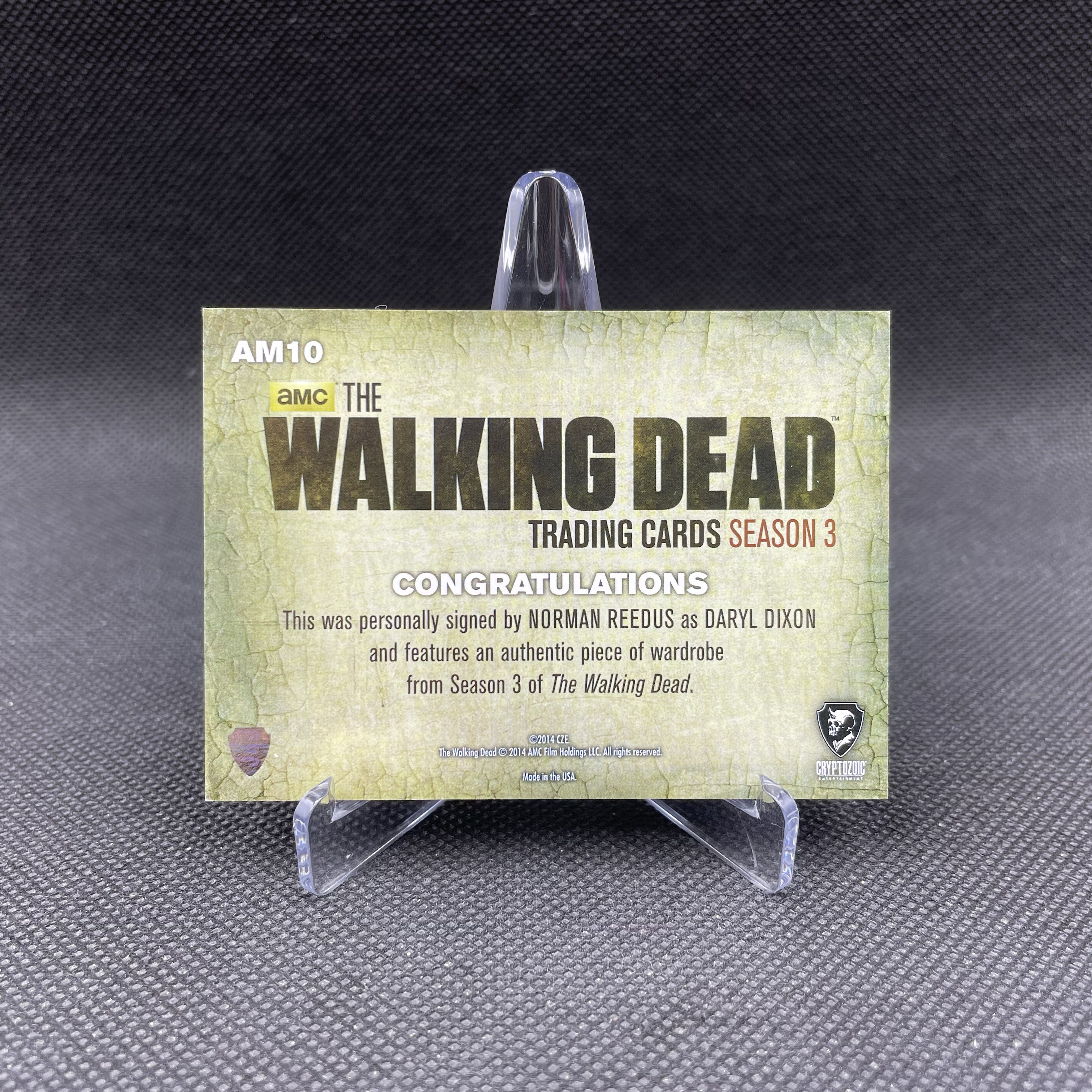 2014 Cryptozoic The Walking Dead 行尸走肉 Norman Reedus 诺曼·瑞杜斯 饰演 Daryl Dixon 达里尔·迪克森 弩哥 签字 卡签 戏服切割 吃我一掌