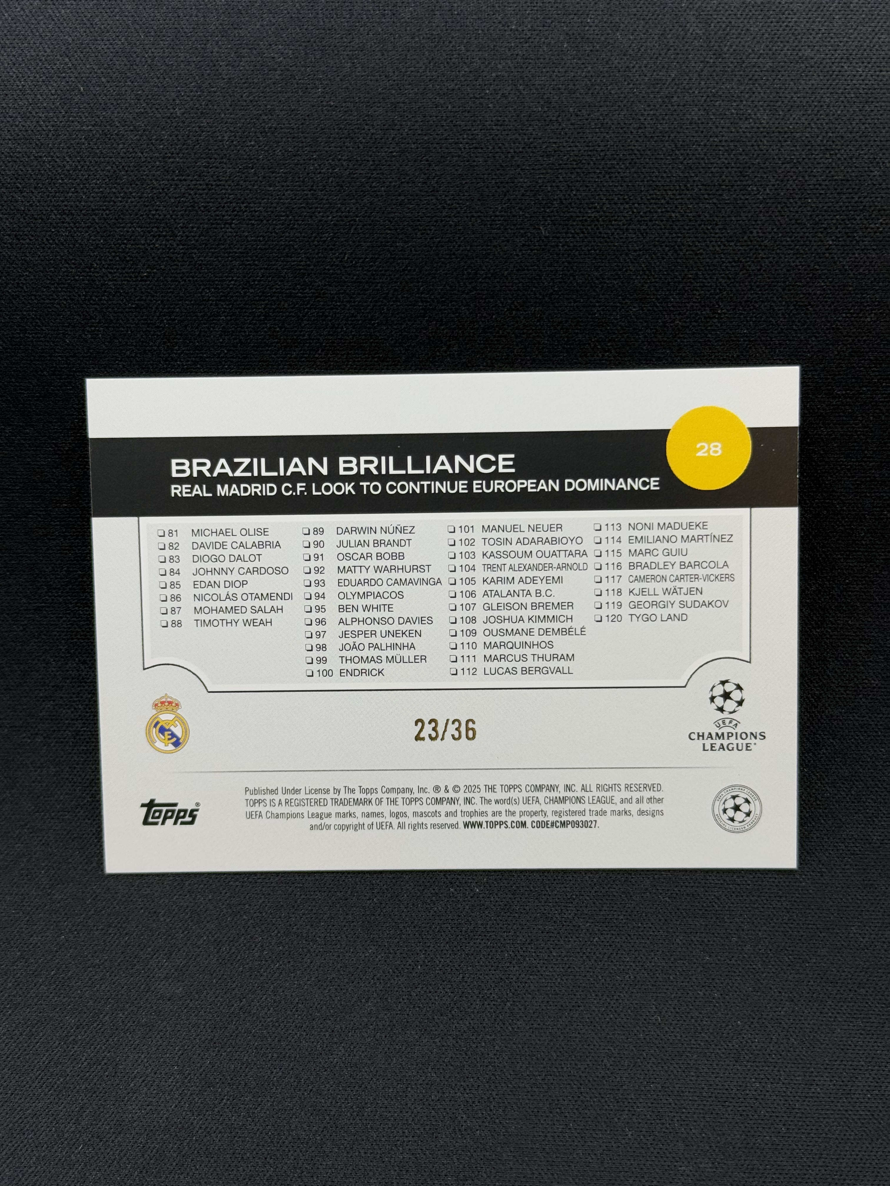 2024-25 Topps UCC Vinicius Junior 【小贝代拍】欧战 UCC 皇马 双人庆祝 维尼修斯 恩德里克 新篇章折 23/36编 低编 卡品如图 拍前看描述 H BT