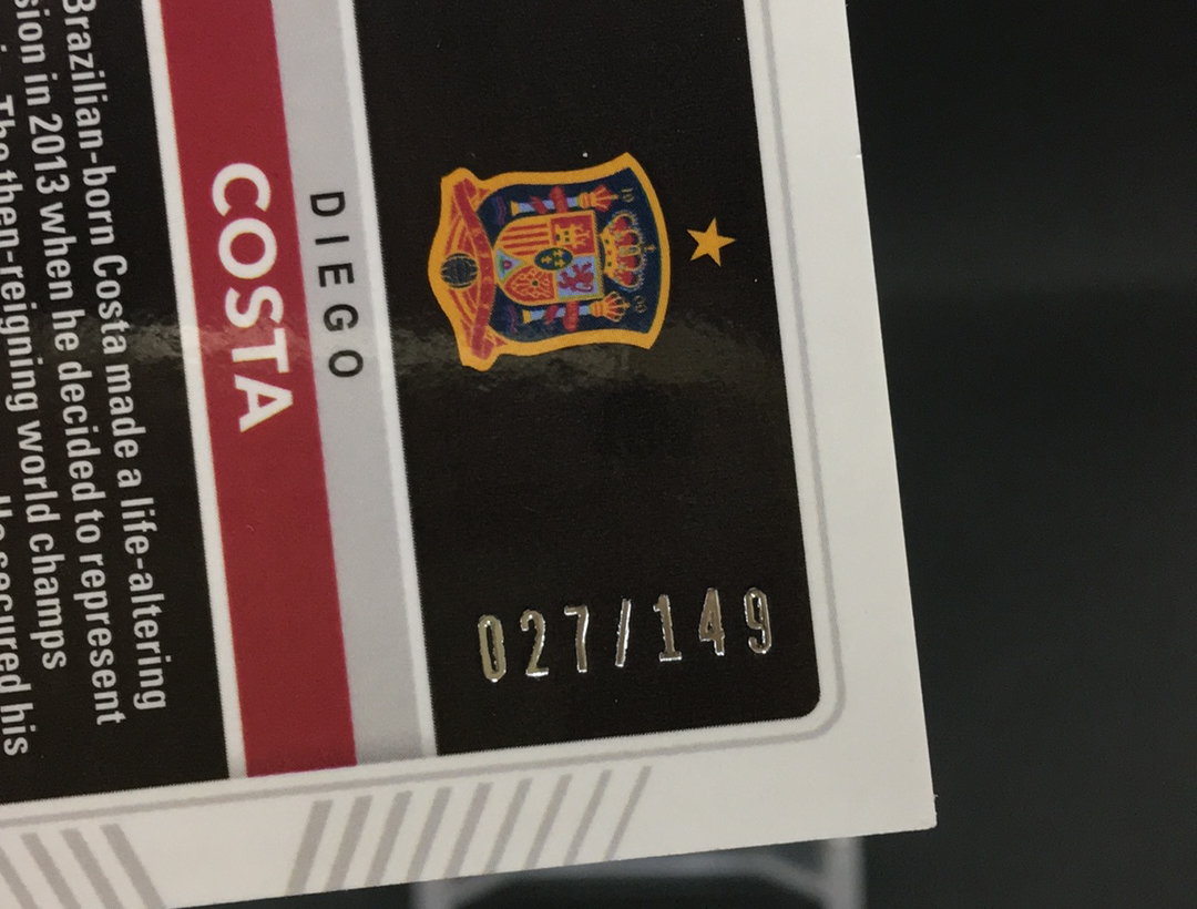 【DC拍卖】12.06 JTL PANINI OBSIDIAN 足球黑曜石系列 149编VOLCANIC MATERIAL大窗球衣卡 西班牙队名宿 迭戈 科斯塔