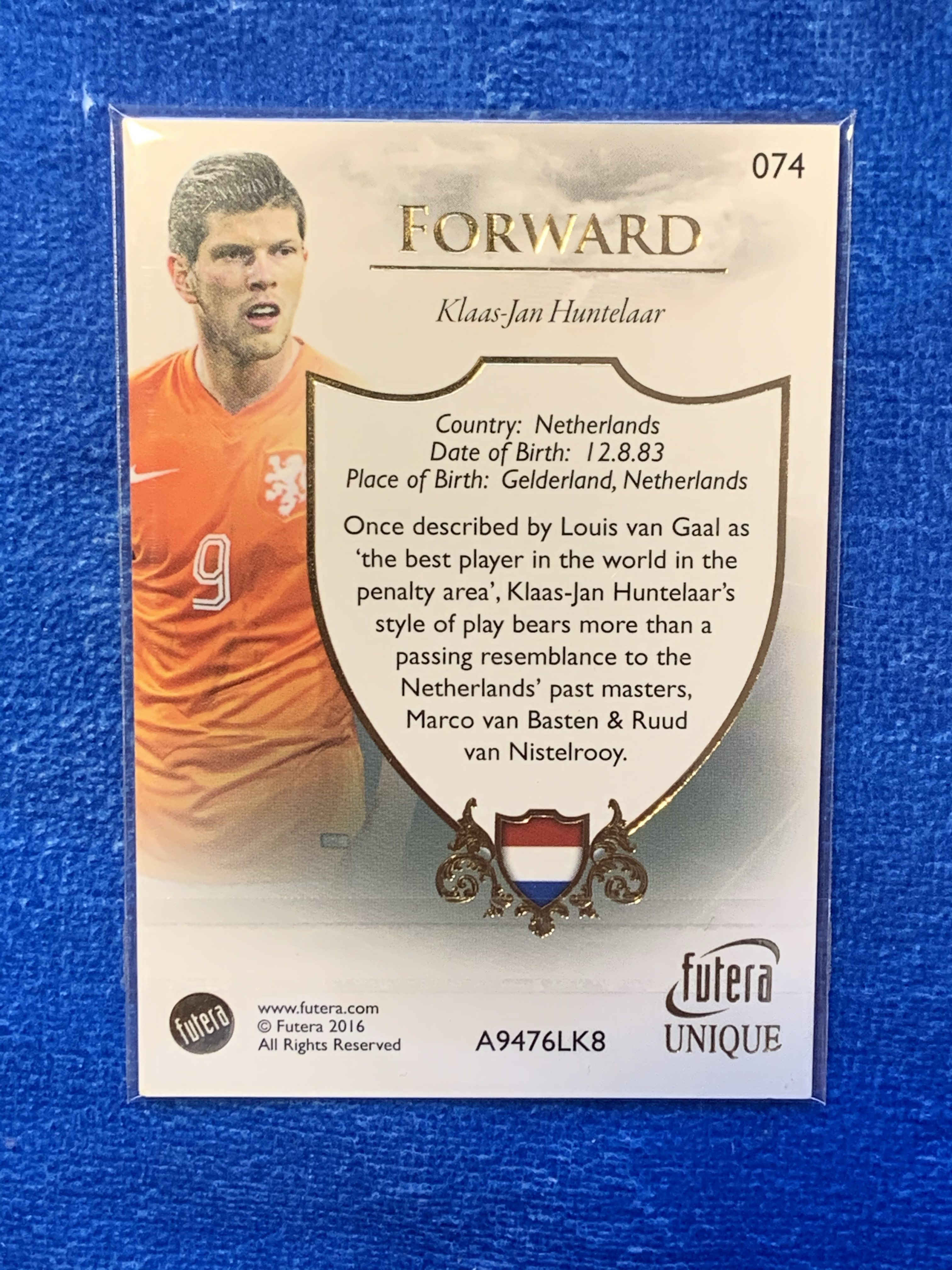 2016 Futera Holland Klaas Jan Huntelaar 福特拉 荷兰 亨特拉尔 世界杯亚军 沙尔克Schalke04 阿贾克斯Ajax 皇家马德里Real Madrid