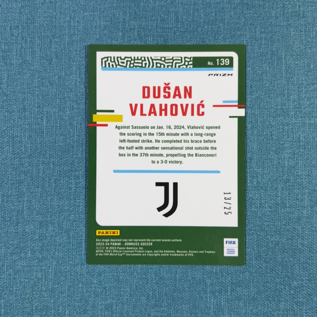 2023-24 Panini Donruss 杜蕾斯 Dusan Vlahovic 弗拉霍维奇 13/25编 低编 紫mojo折 尤文图斯 卡品如图 ZCC