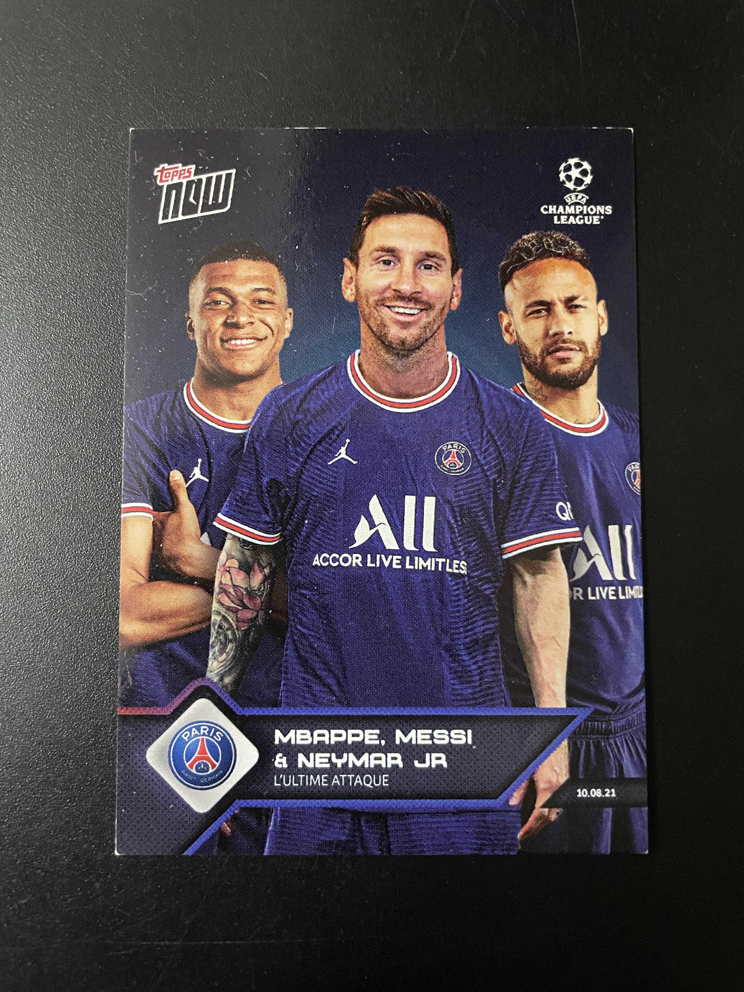 2021 Topps now Lionel Messi 【hellfire拍卖】topps now系列 巴黎 梅西 姆巴佩 内马尔 三超巨合体 瑕疵如图介意勿拍