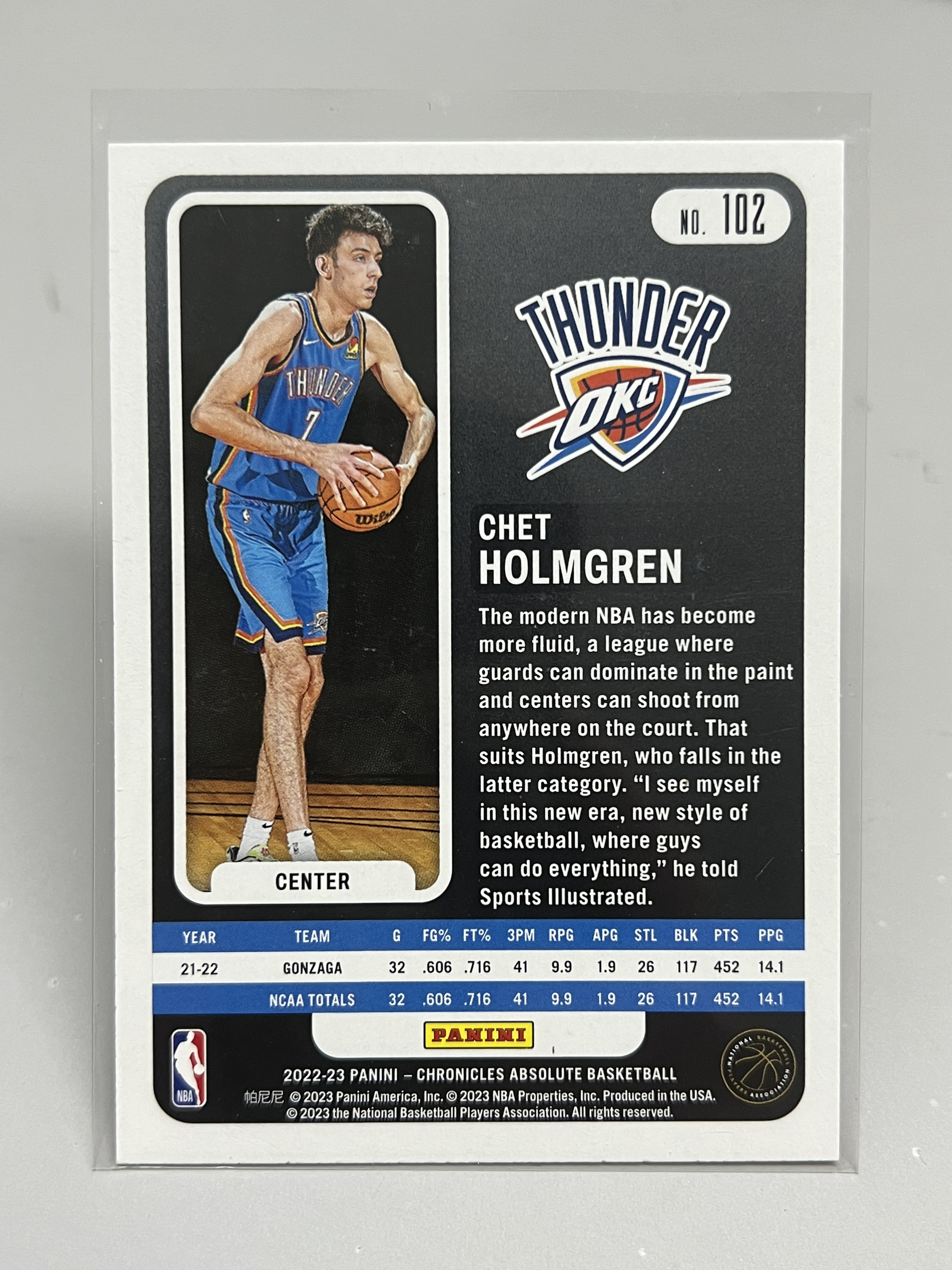 2022-23 Panini Chronicles Chet Holmgren RC 【挂机拍卖】帕尼尼 编年史 霍姆格伦 新秀 雷霆 #102 银标 收藏 投资 卡品如图