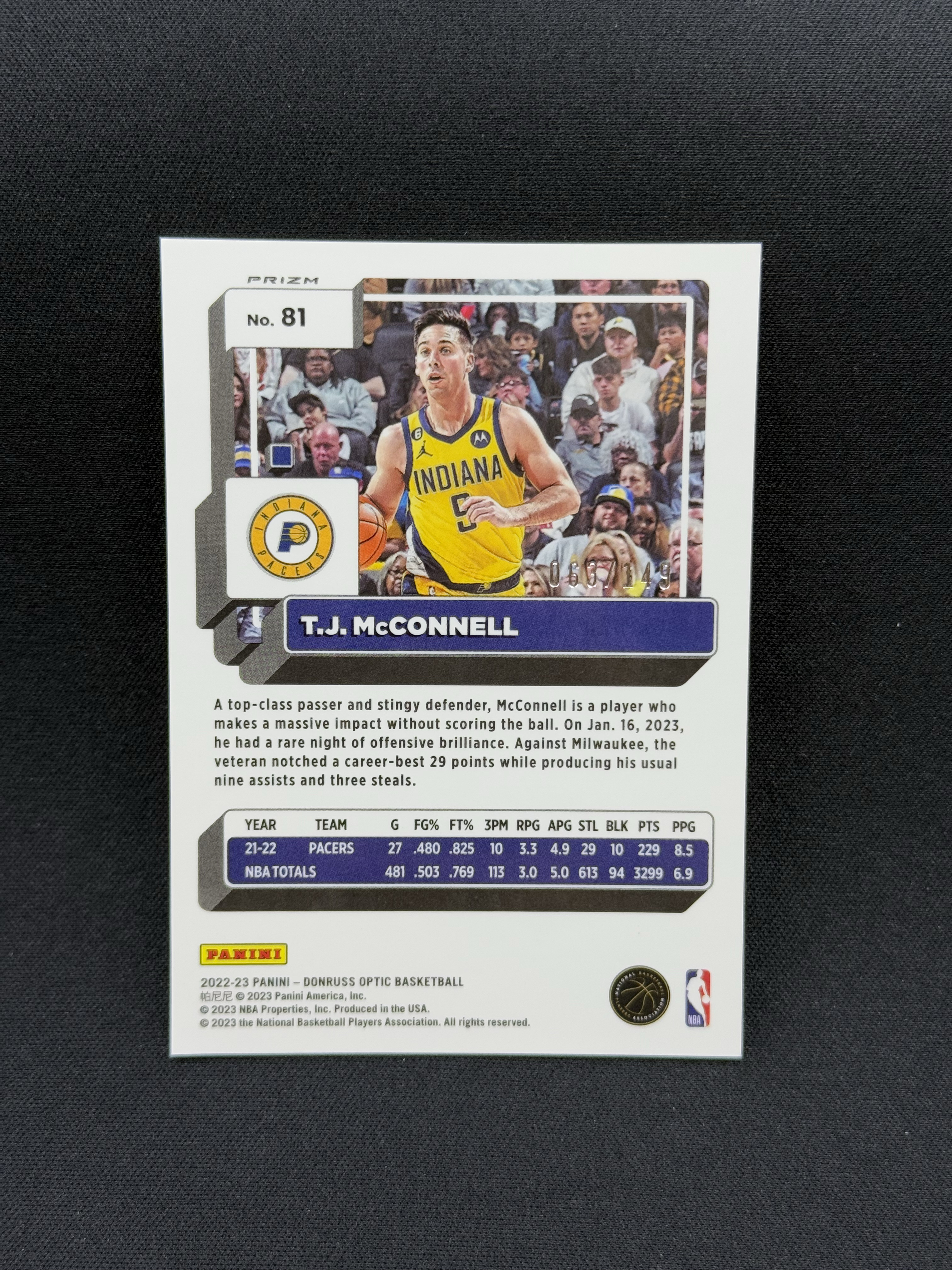 2022-23 Panini Donruss Optic T.J. McConnell 【小贝代拍】NBA 杜蕾斯 Op 步行者 T.J. 麦康诺 绿折 149编 卡品如图 拍前看描述 HCT