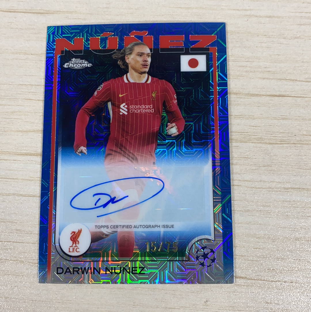 【小牛代拍】2024-25 Topps Chrome Darwin Nunez 欧冠欧战TC 日版樱花 努涅斯 利物浦 签字 签名 完美签 75编 蓝mojo折 卡品如图(威哥)