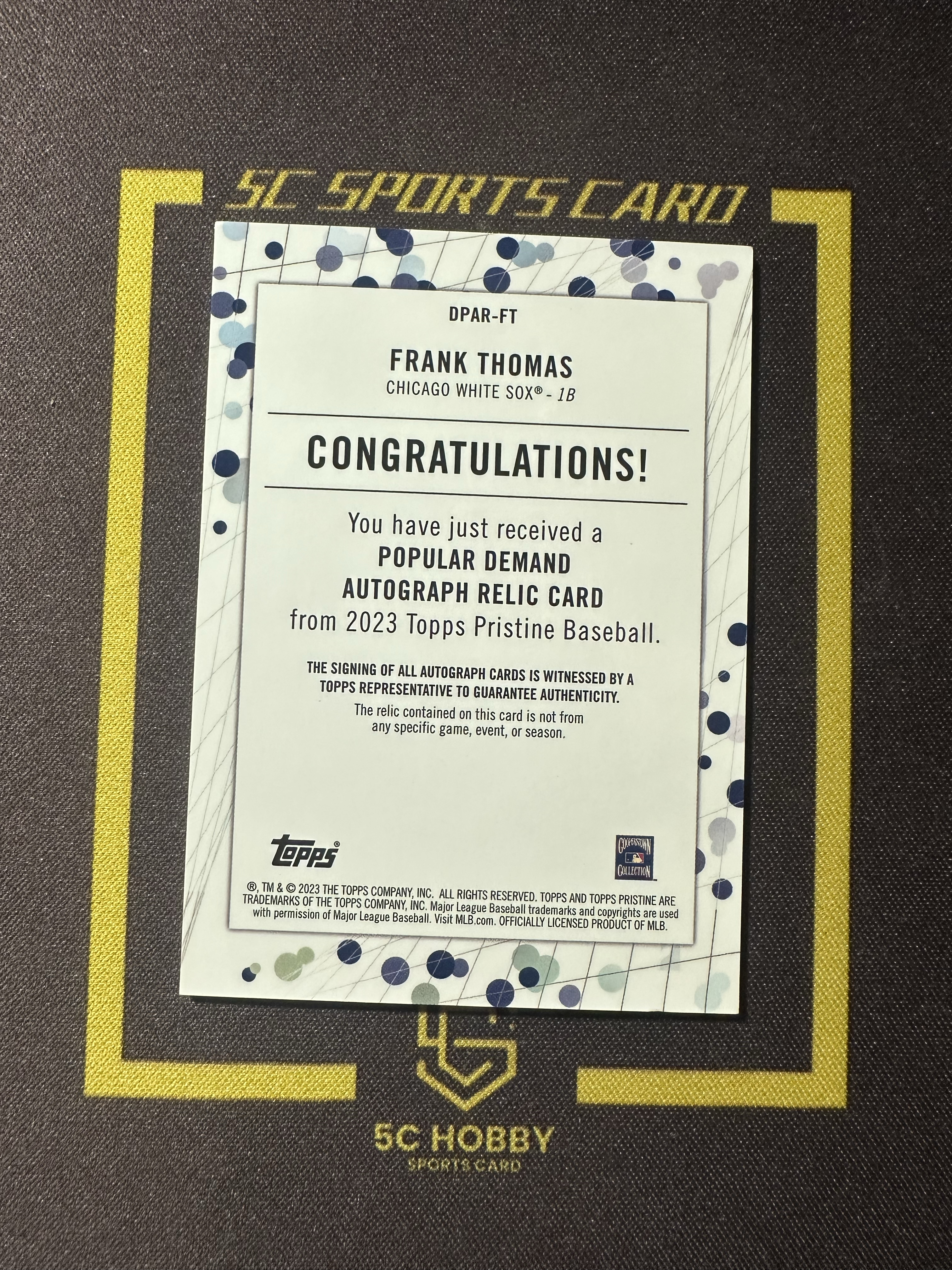 【主演出卡】 2023 topps Pristine 系列 白袜队 Frank Thomas球衣 卡签