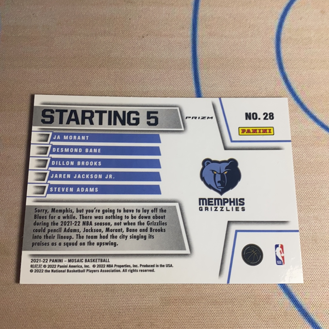 2021-22 Panini Mosaic Memphis Grizzlies 帕尼尼 马赛克 银折 灰熊首发五人组 莫兰特 贝恩 小贾伦杰克逊 亚当斯 布鲁克斯 卡品如图 凑套必备